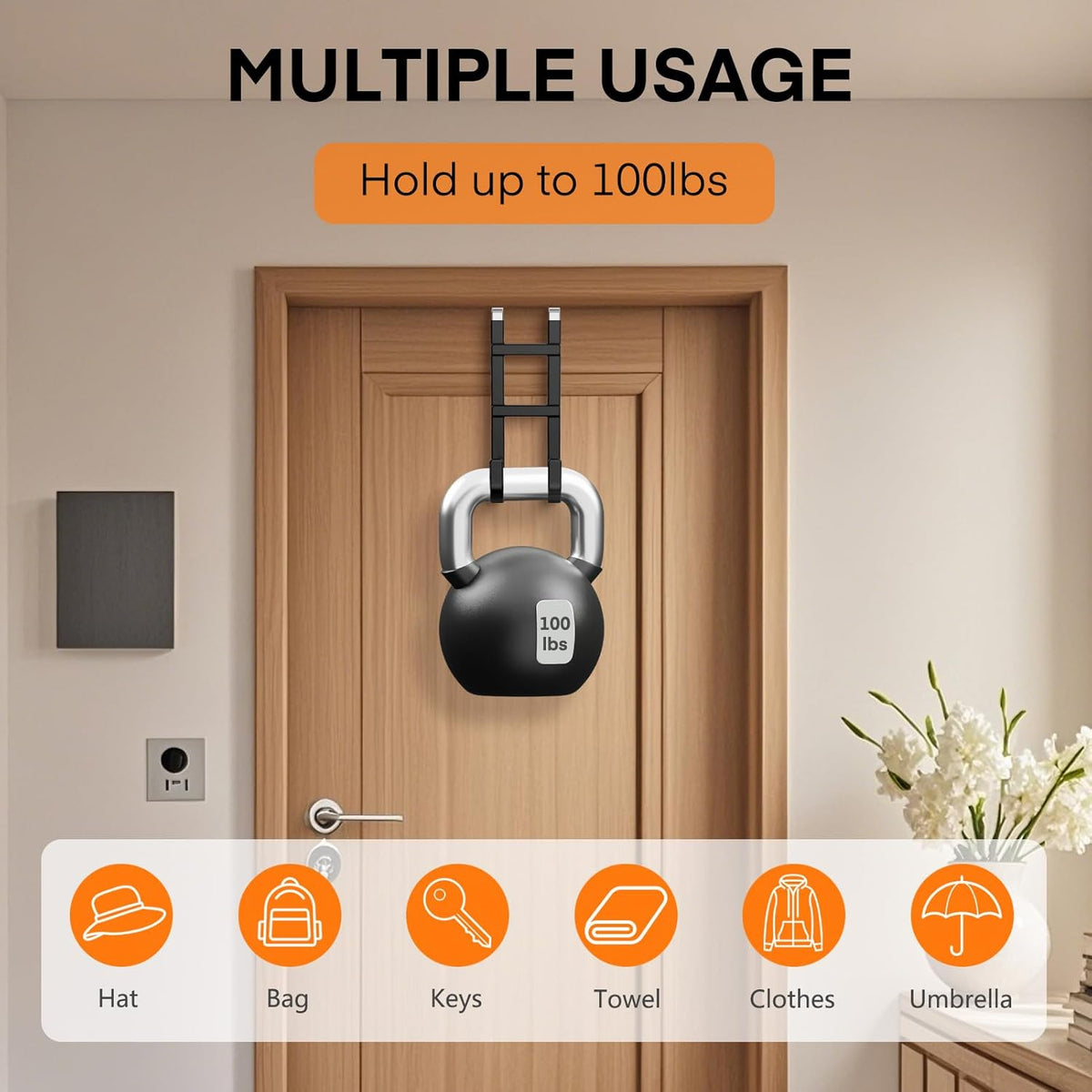 FYY Over The Door Hooks - 4 Pack Heavy Duty Dual-Hook Organizer Hanger with Non-Slip Rubber for