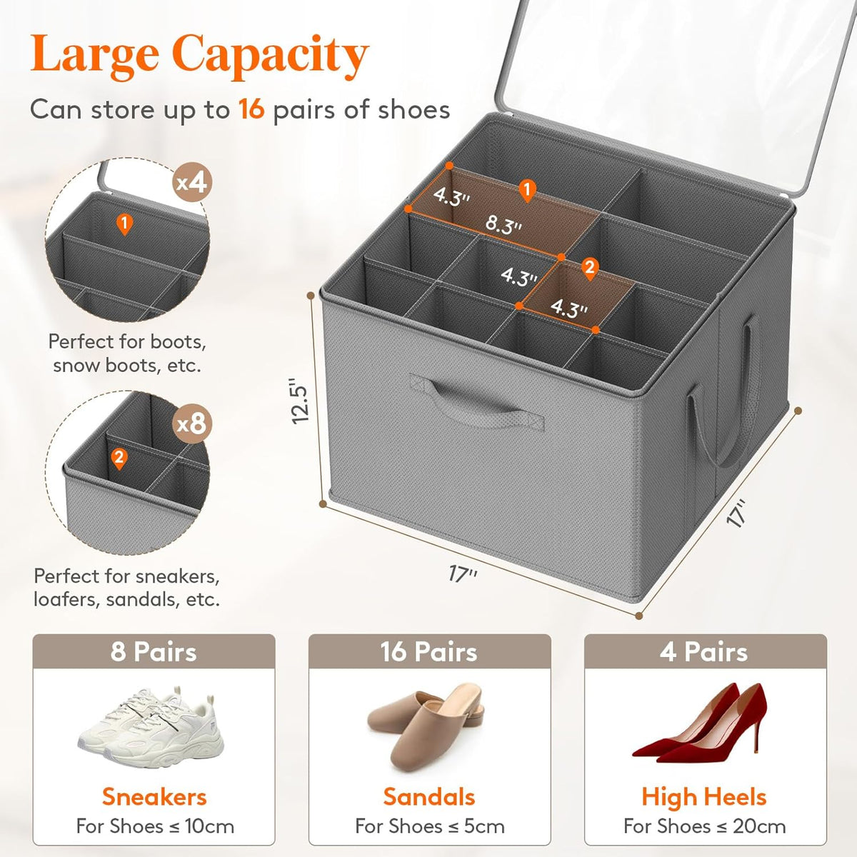 Lifewit Shoe Storage Organizer for Closet Fits 12-16 Pairs, Fabric Large Shoe Box Storage