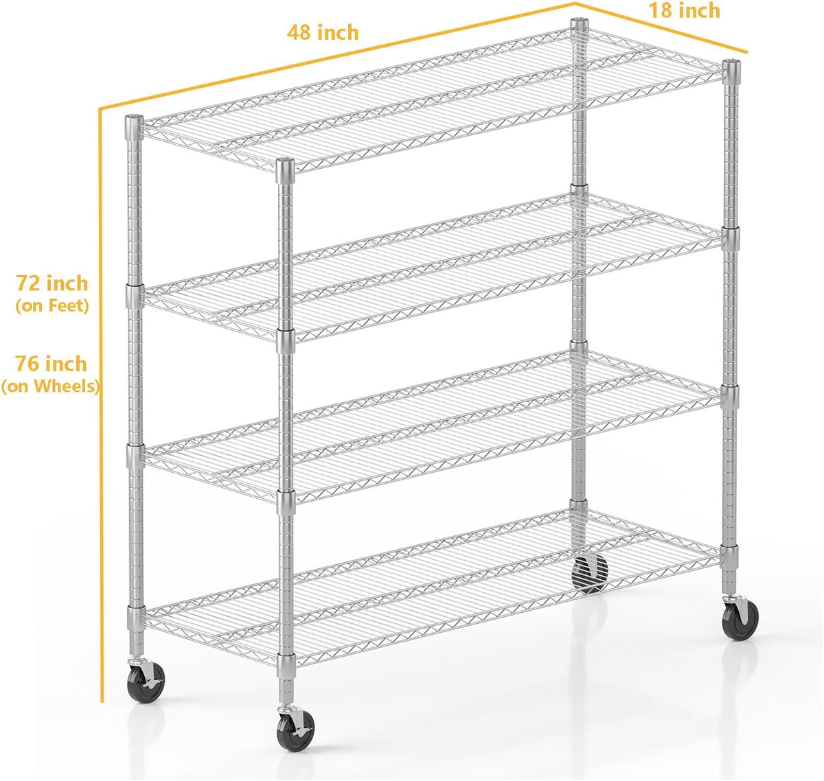 Himimi 72" H Storage Shelves 4 Tier Metal Shelving Adjustable Wire Shelf with Wheels, Heavy Duty