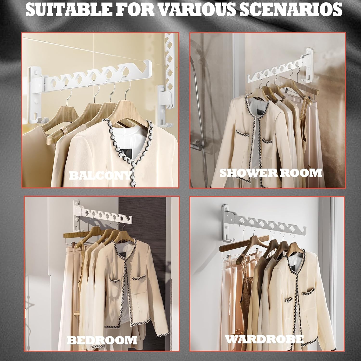 Dr.DJ Wall Mount Coat Hanger Holder White Clothes Drying Organizer Rack Garment Hooks Aluminium