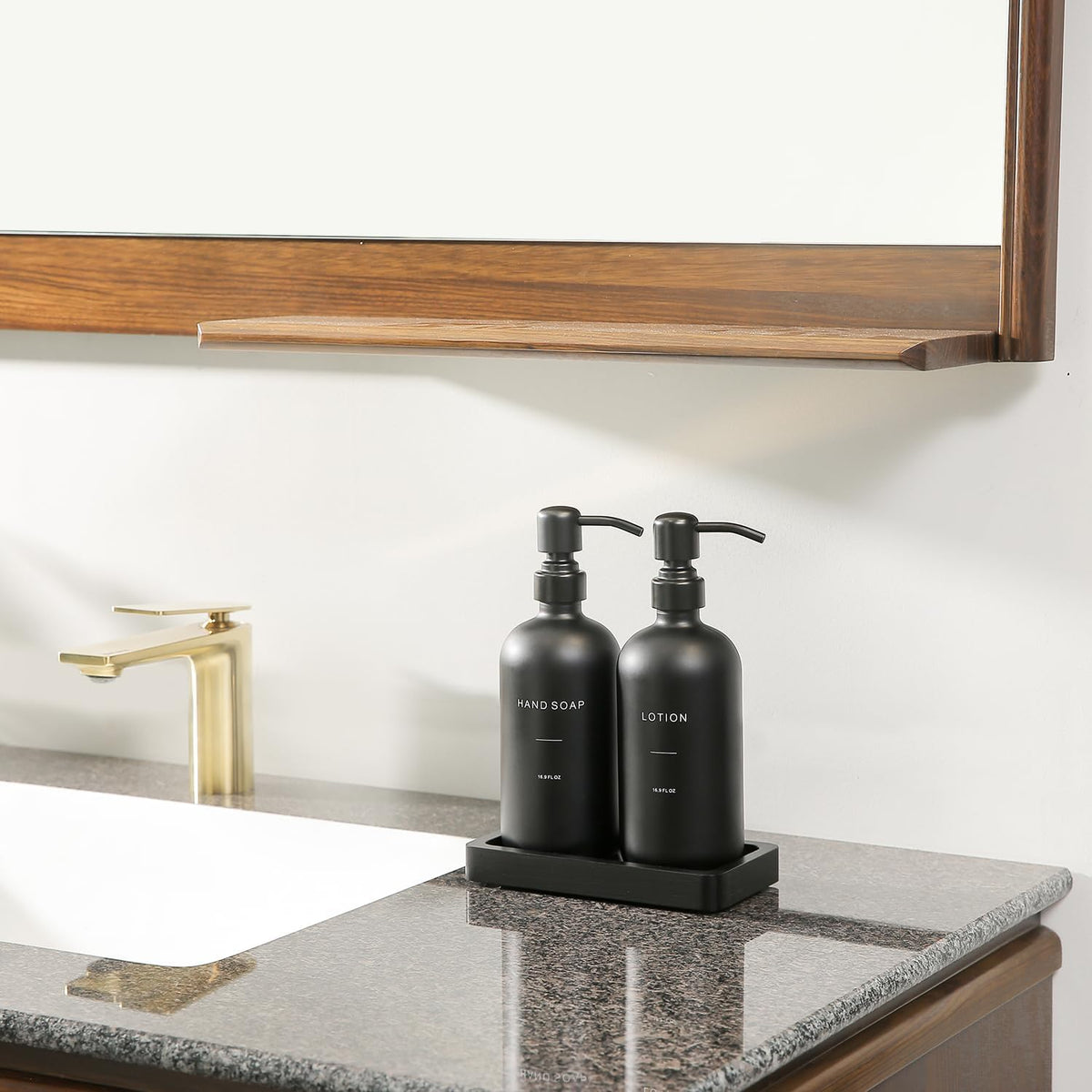 Black Soap Dispenser Bathroom Set, Soap and Lotion Dispenser Set with Stainless Steel Pump, Perfect