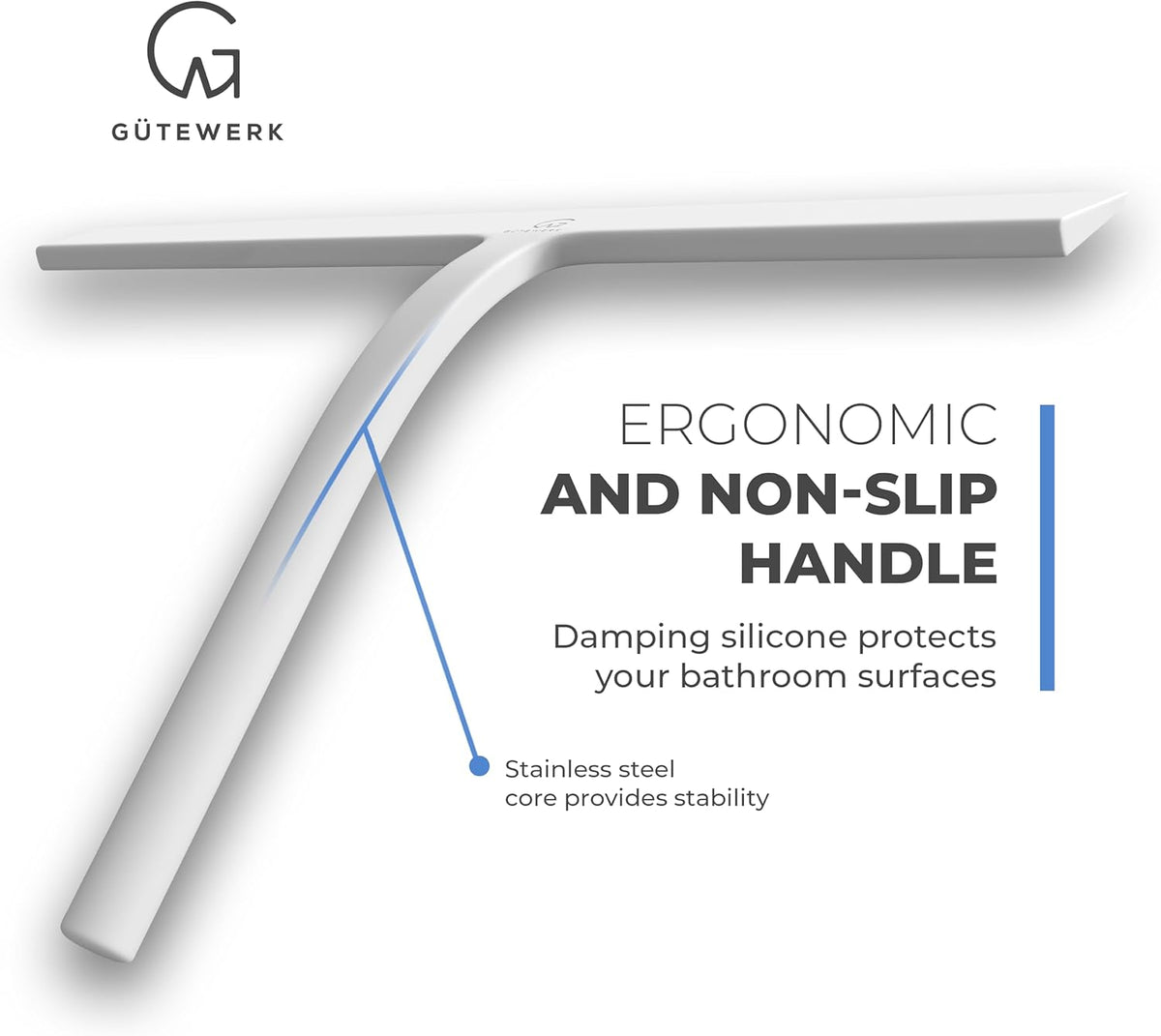 GÜTEWERK Shower Squeegee for Glass Doors, Silicone Window Squeegee, Bathroom and Glass Cleaning