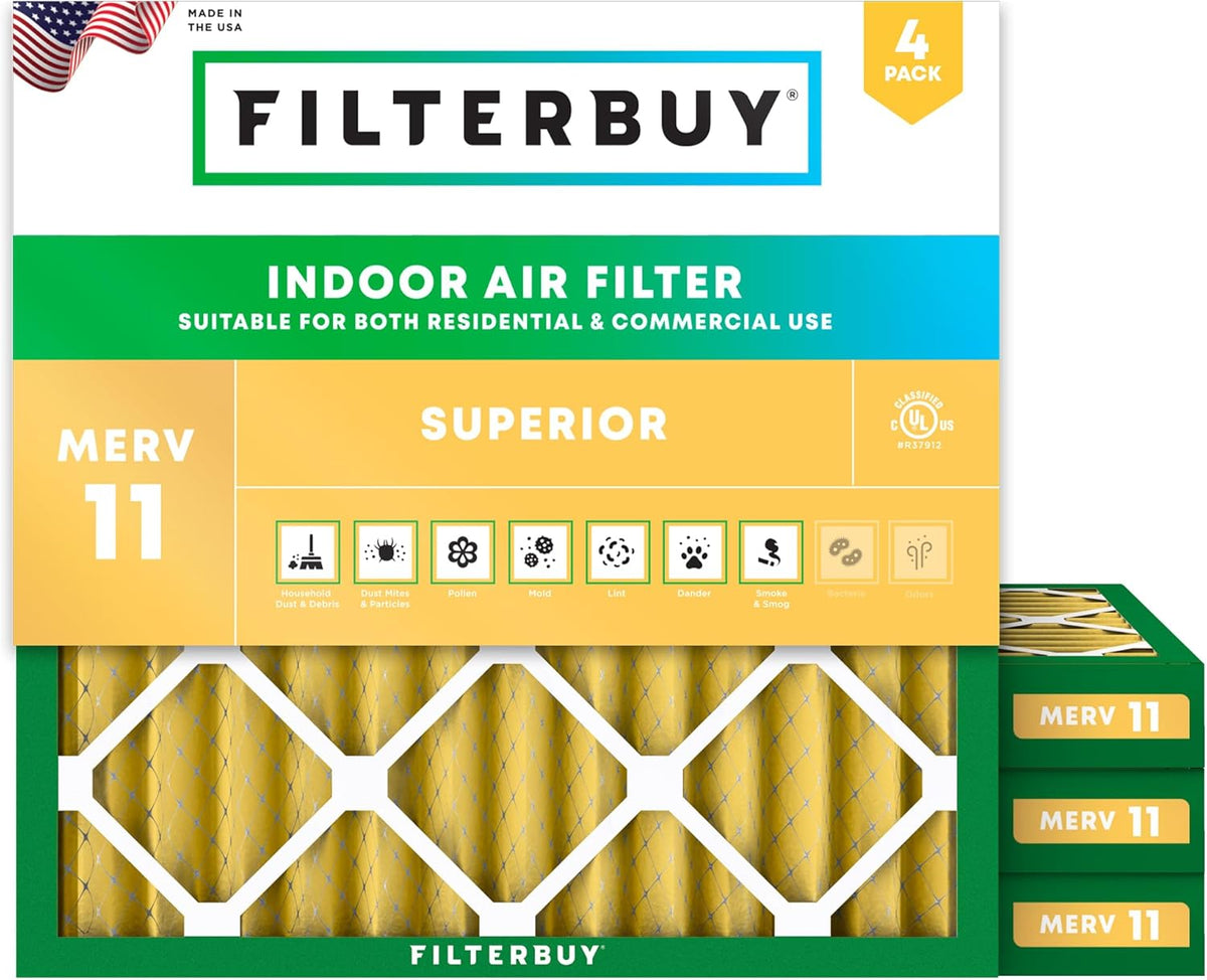 Filterbuy 18x18x2 Air Filter MERV 11 (MPR 1200) Allergen Defense Replacement (4-Pack)