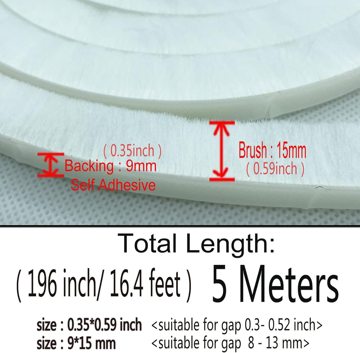 Felt Pile Weather Stripping Brush for Sliding Windows/Doors Frame Side, Self Adhesive Weatherstrip