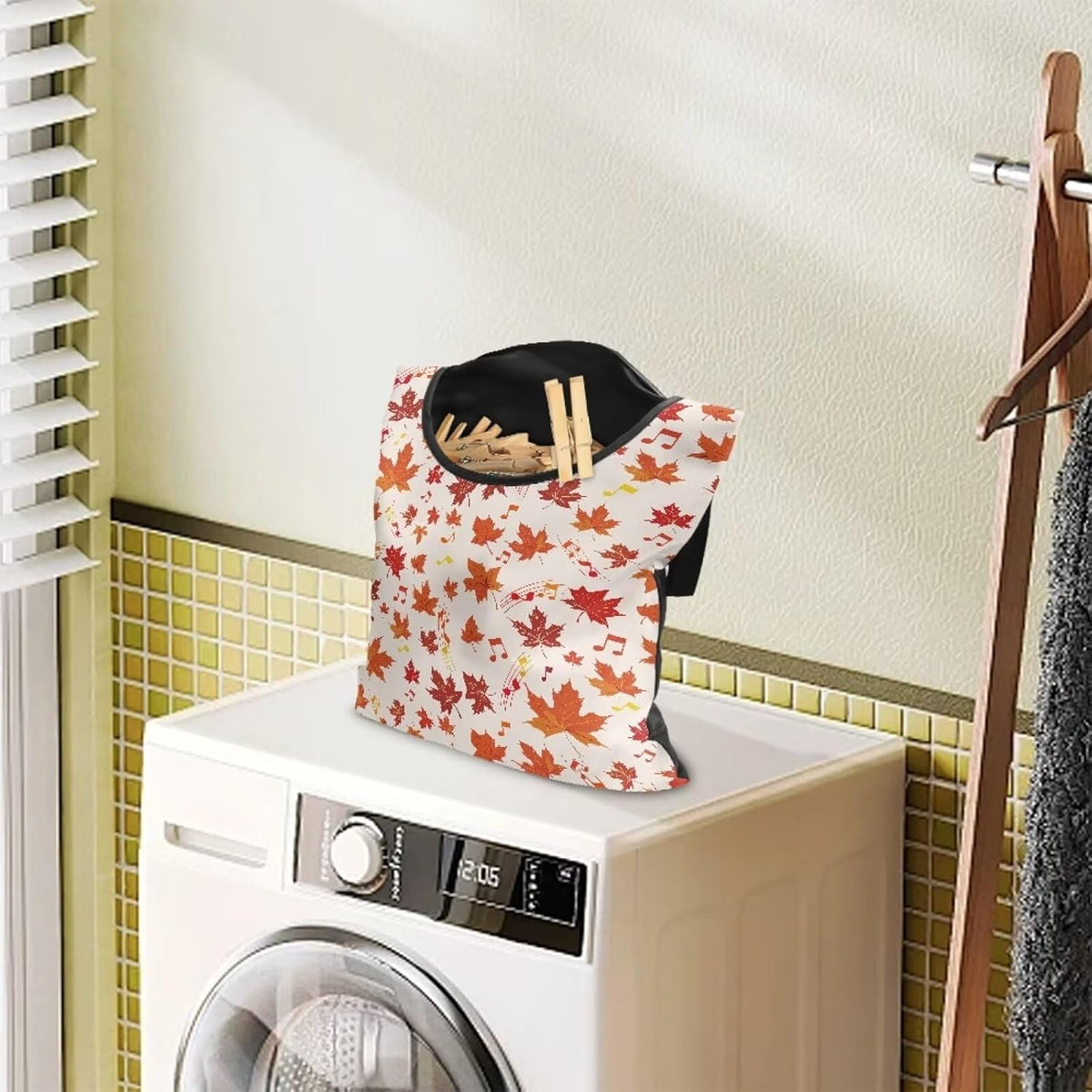 Maple Leaf Clothespin Organizer Bag for Outdoor Portable Clothespin Storage Clothespin Bag with
