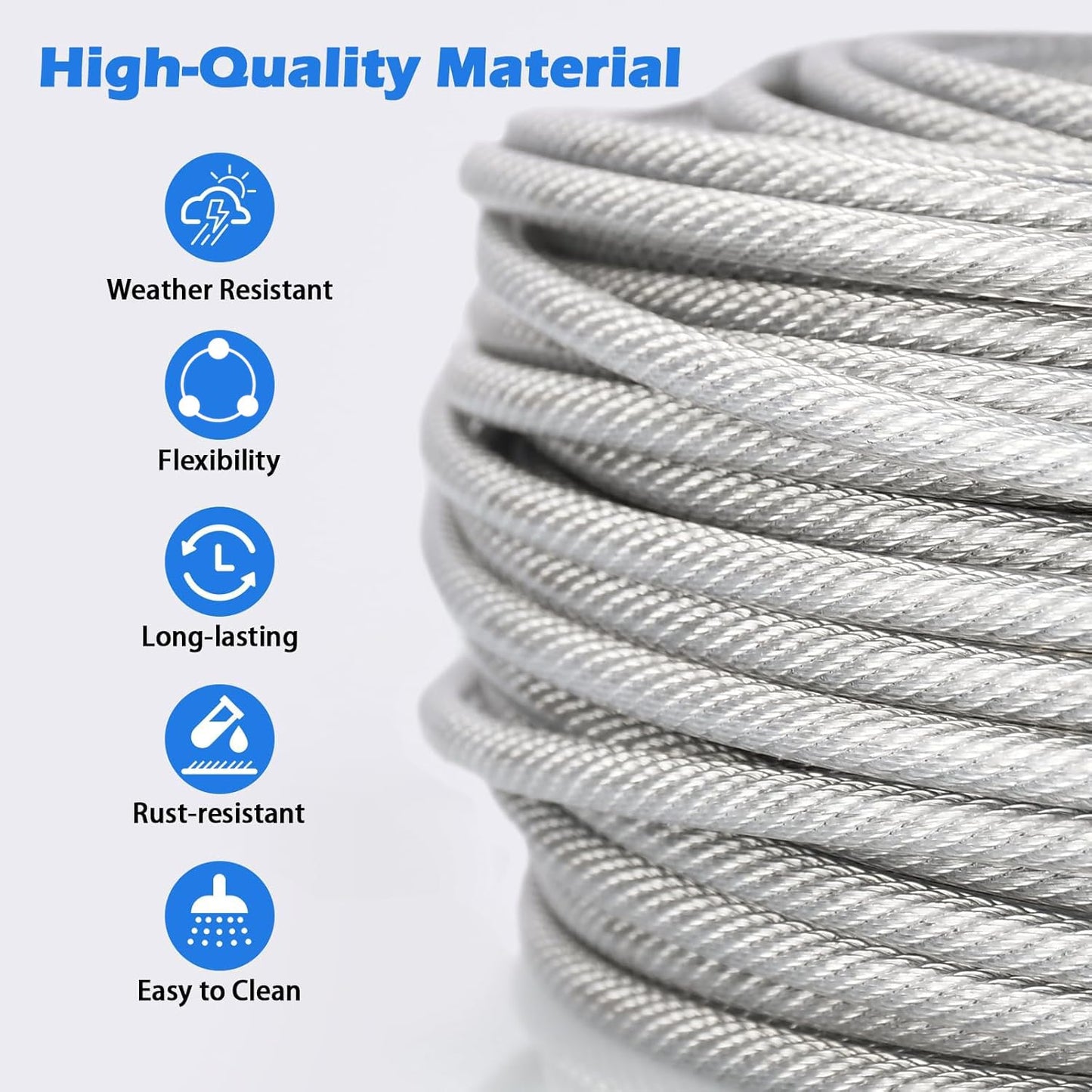 3/16" Wire Rope Kit, 100Ft PVC Coated Steel Cable Guide Wire Tensioner Strainer Kit w/ 7×7 Strand