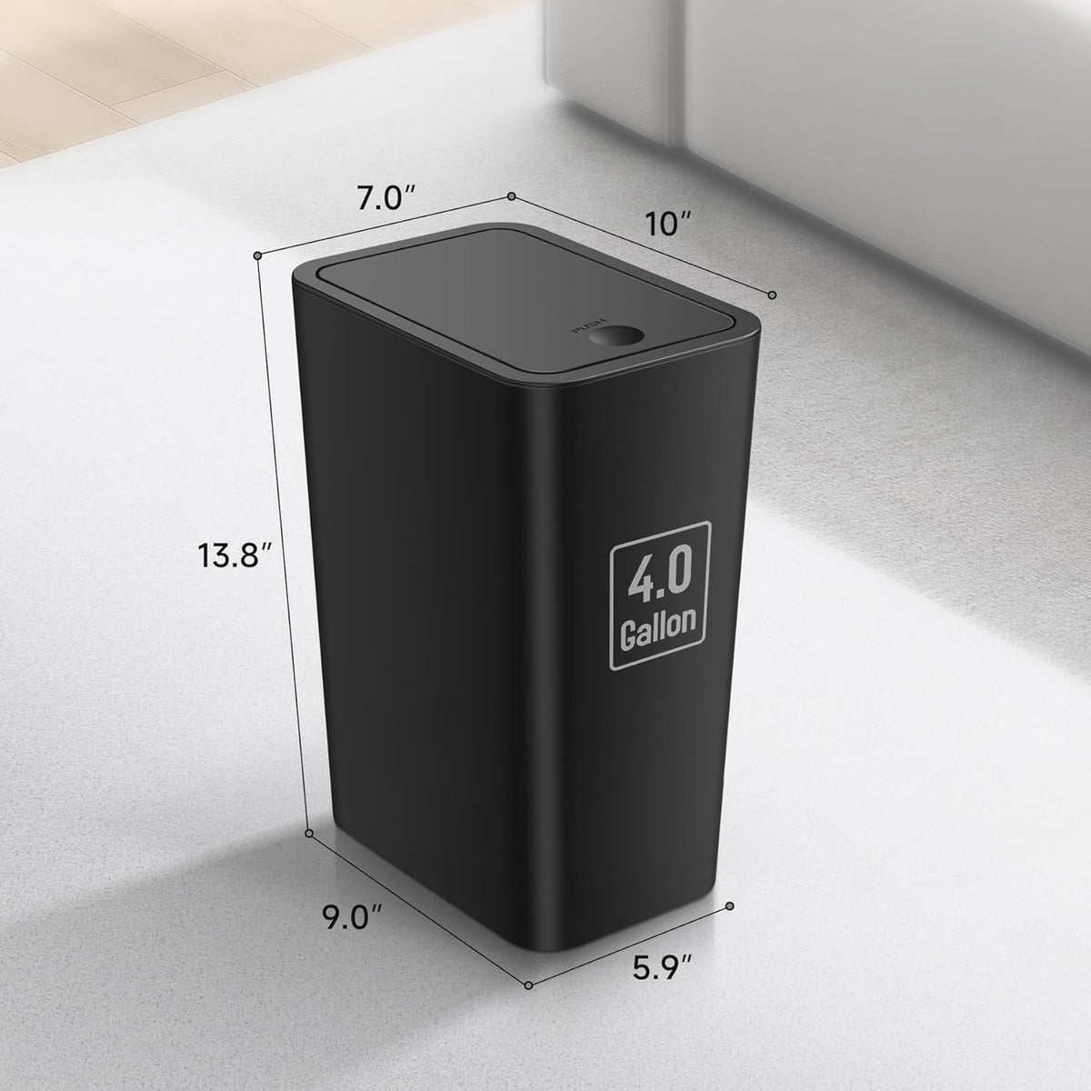 TIPGO Bathroom Trash Can with Lid, 4 Gallon / 15 Liter Small Garbage Can, Press Top Bin, Plastic