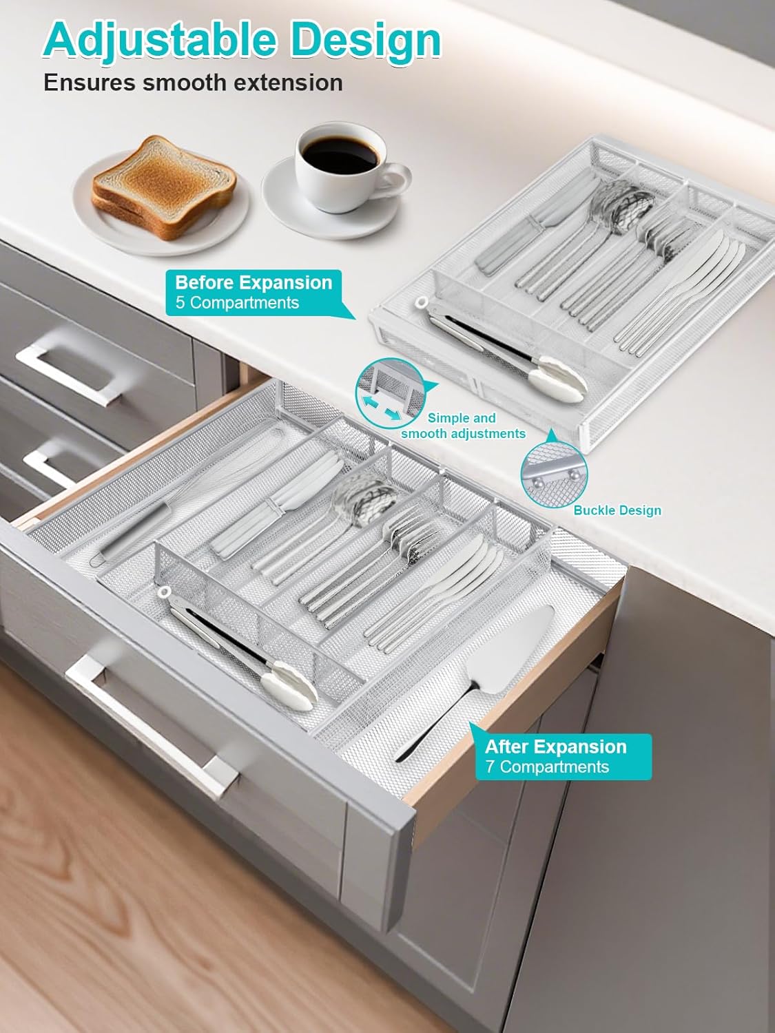 Silverware Organizer Metal Mesh, Drawer Organizer, Utensil Cutlery Tray for kitchen