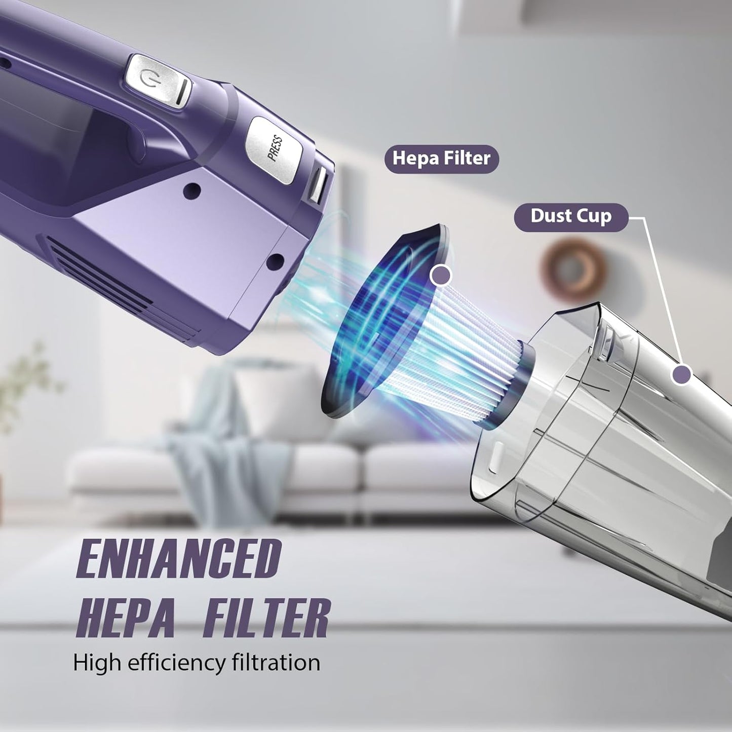 Handheld Vacuum Cordless – Car Vac Portable with 8KPA & Multi Accessories & Low Noise, Lightweight