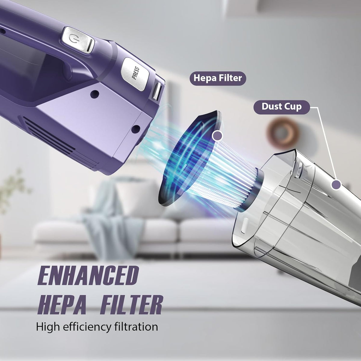 Handheld Vacuum Cordless – Car Vac Portable with 8KPA & Multi Accessories & Low Noise, Lightweight