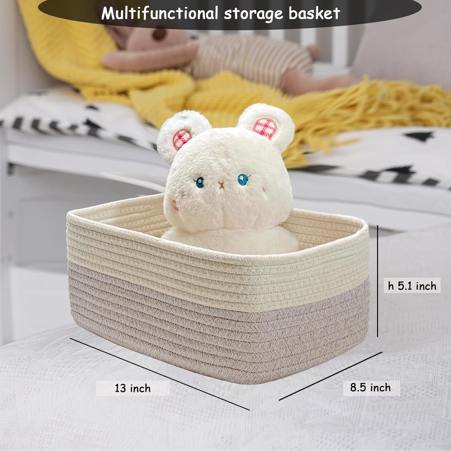 COMFY-HOMI 13" x 8.5" x 5.1" Storage Baskets for Organizing | Cotton Rope Woven Basket | Toy