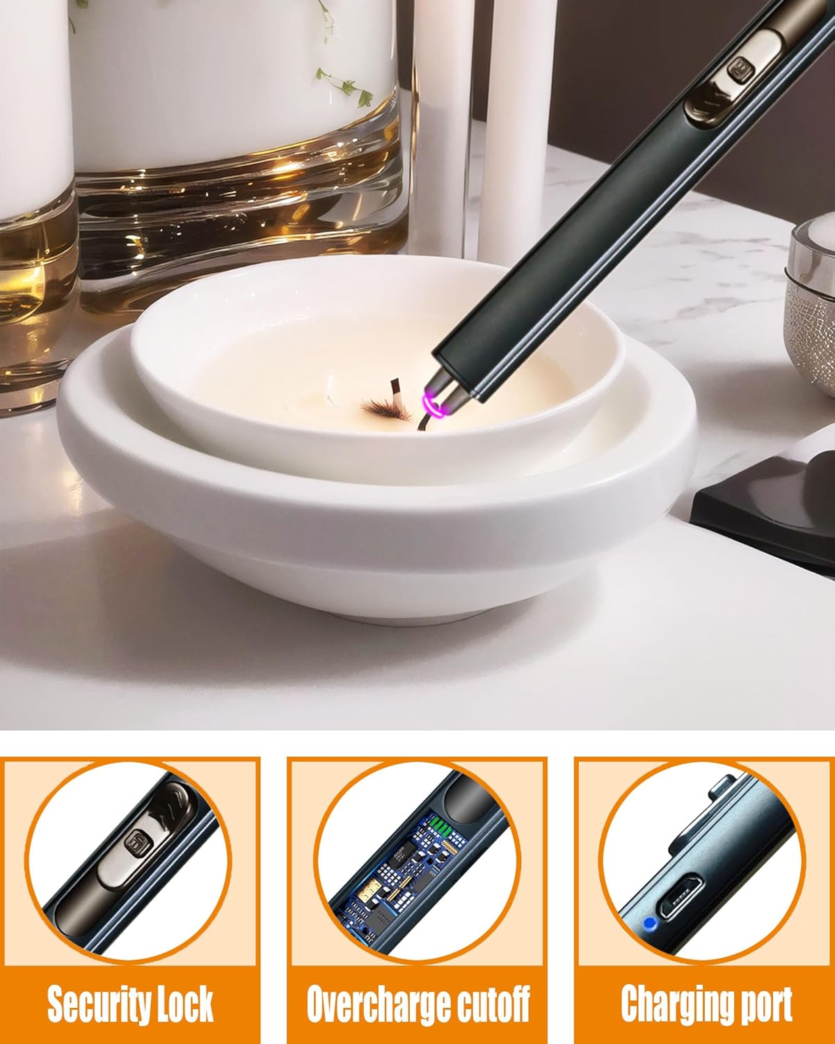 4 in1 Candle Accessory Set with Rechargeable Candle Lighter, Candle Wick Trimmer, Candle Wick