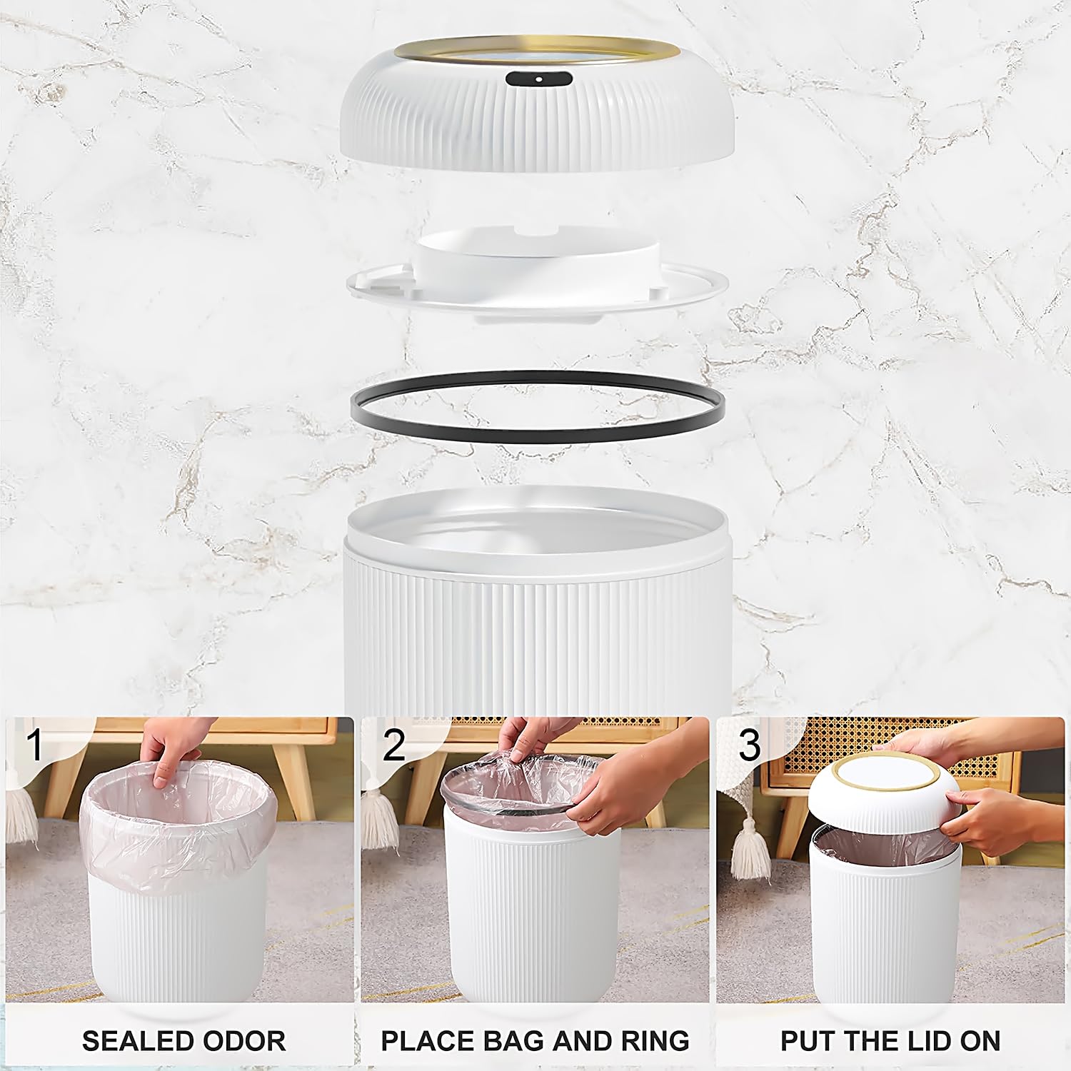 Automatic Motion Sensor Bathroom Trash Can with Lid, 3 Gallon Touchless Trash Bin, Smart Plastic