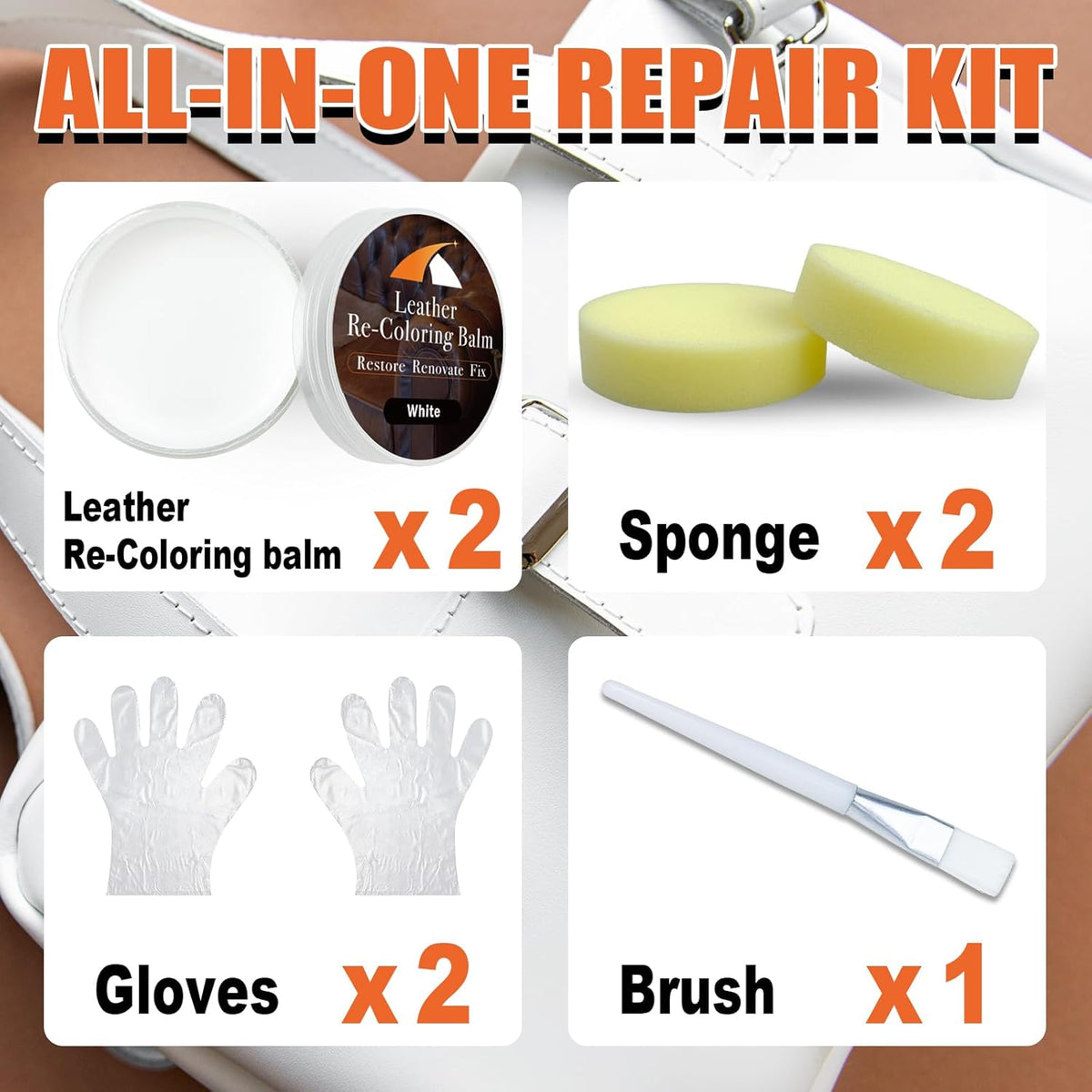 White Leather Repair Kit, White Leather Recoloring Balm, Leather Dye - Restore & Renew Scratch