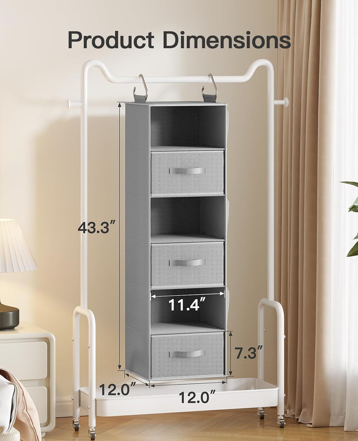 Pipishell Hanging Closet Organizer 6-Shelf, Hanging Shelves for Closet with 3 Removable Drawers &