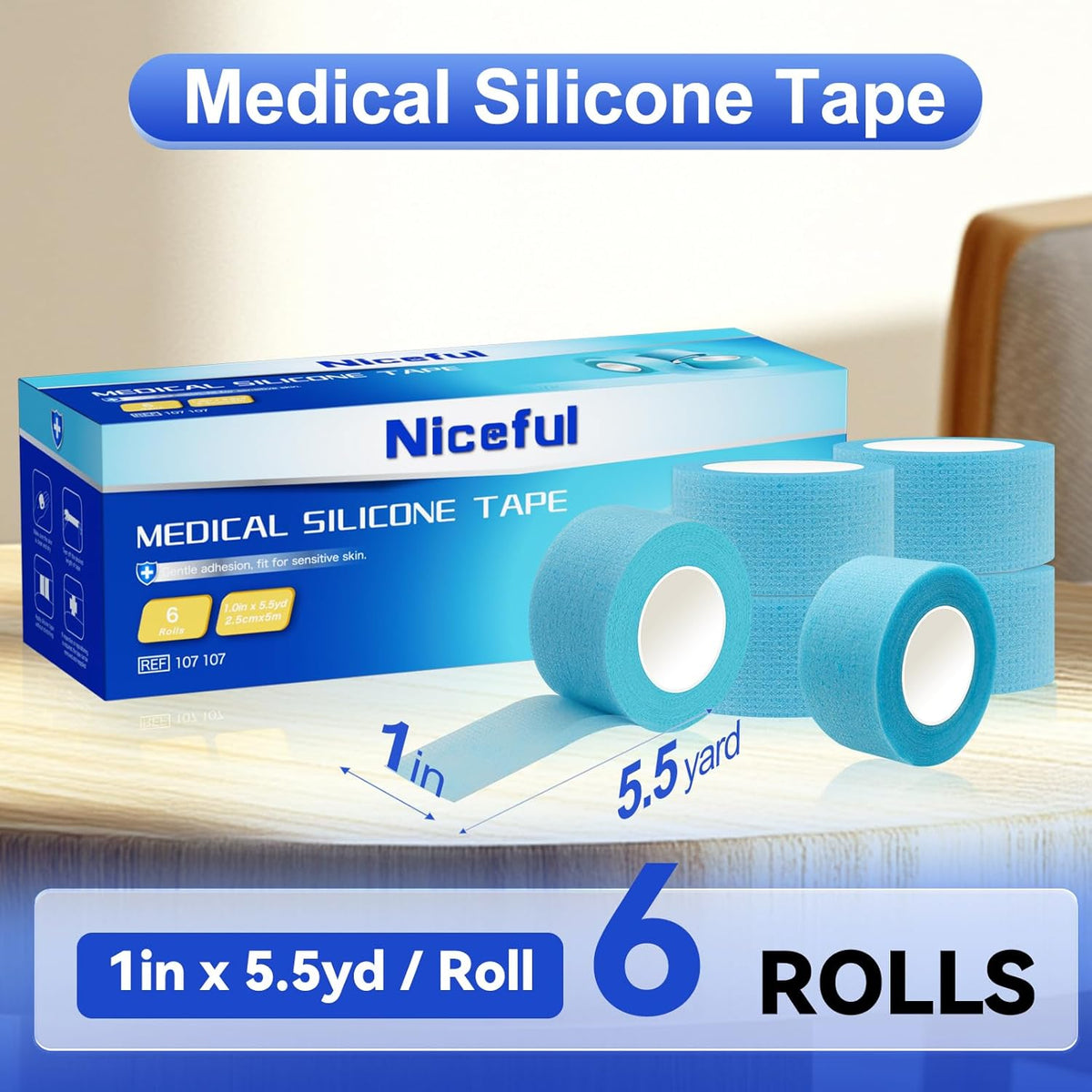 6 Rolls Silicone Medical Tape for Wound Care - 1" x 5.5 Yard Waterproof Medical Tape for Skin