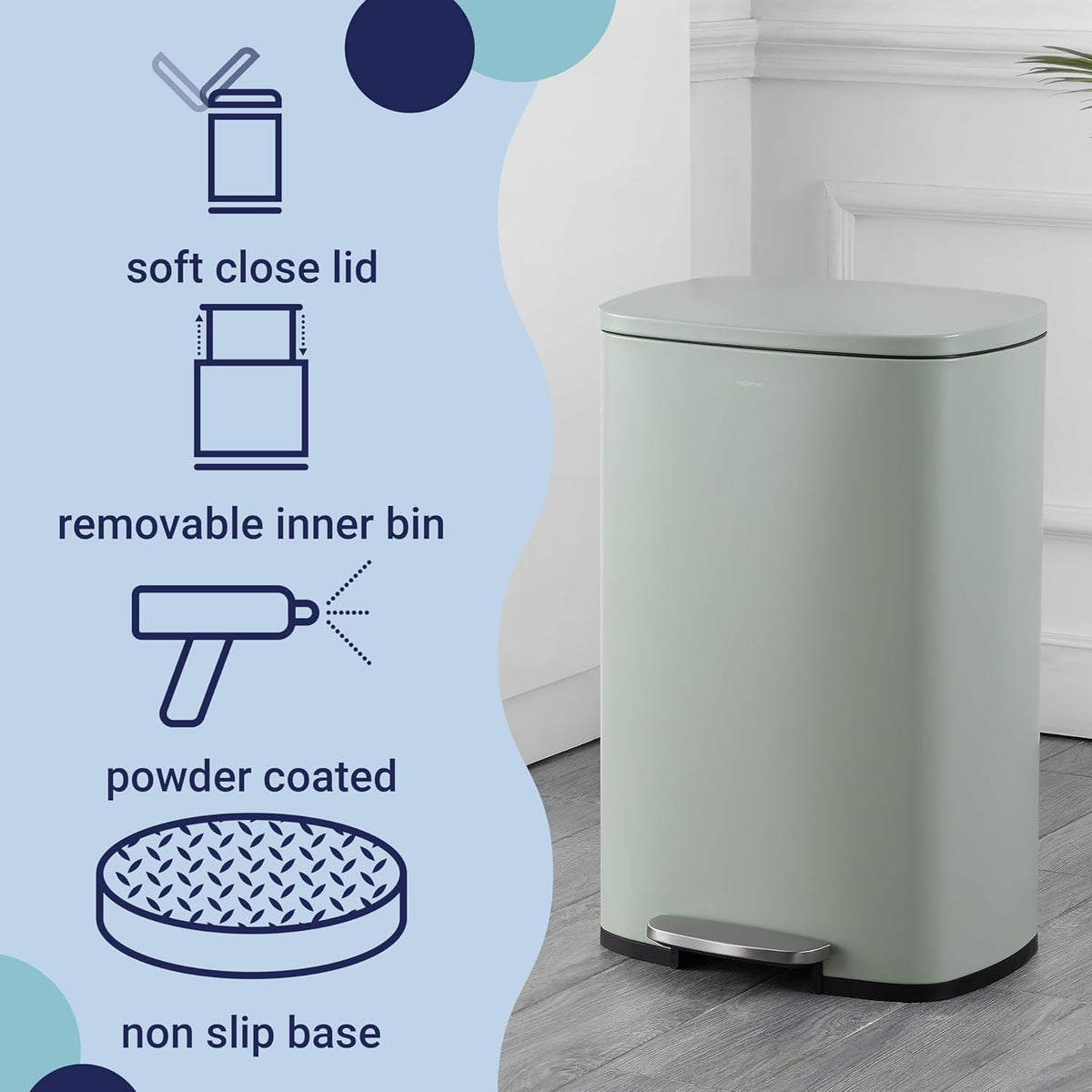 happimess HPM1006E Connor Rectangular 13-Gallon Trash Can with Soft-Close Lid and Free Mini Trash
