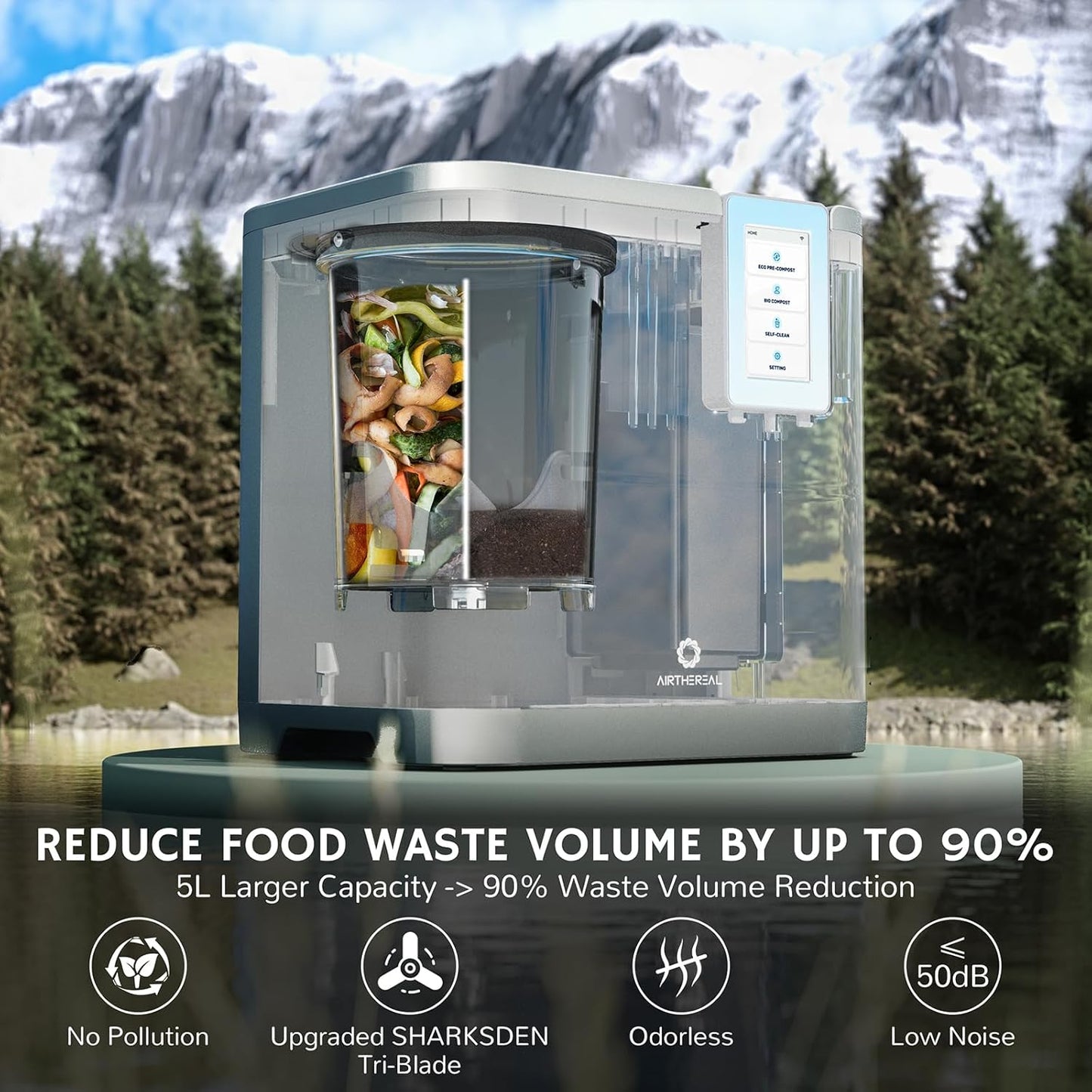 Airthereal Revive R800 5L Smart WiFi Electric Kitchen Composter - Odorless, Self-Cleaning, 3 Modes
