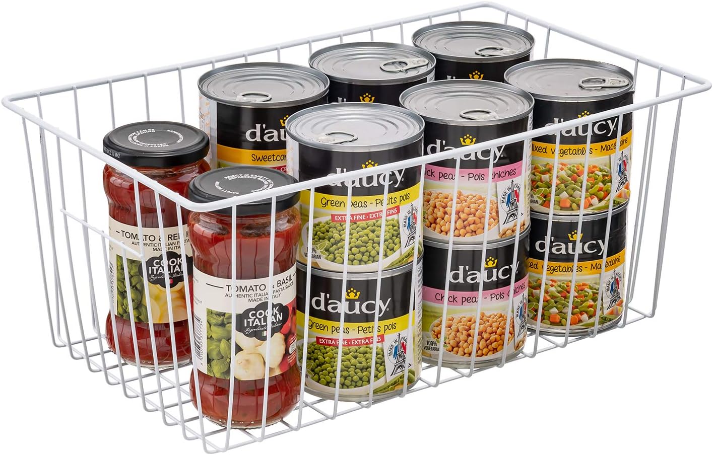 16inch Freezer Storage Organizer Baskets, Household Wire Refrigerator Bins with Built-in Handles