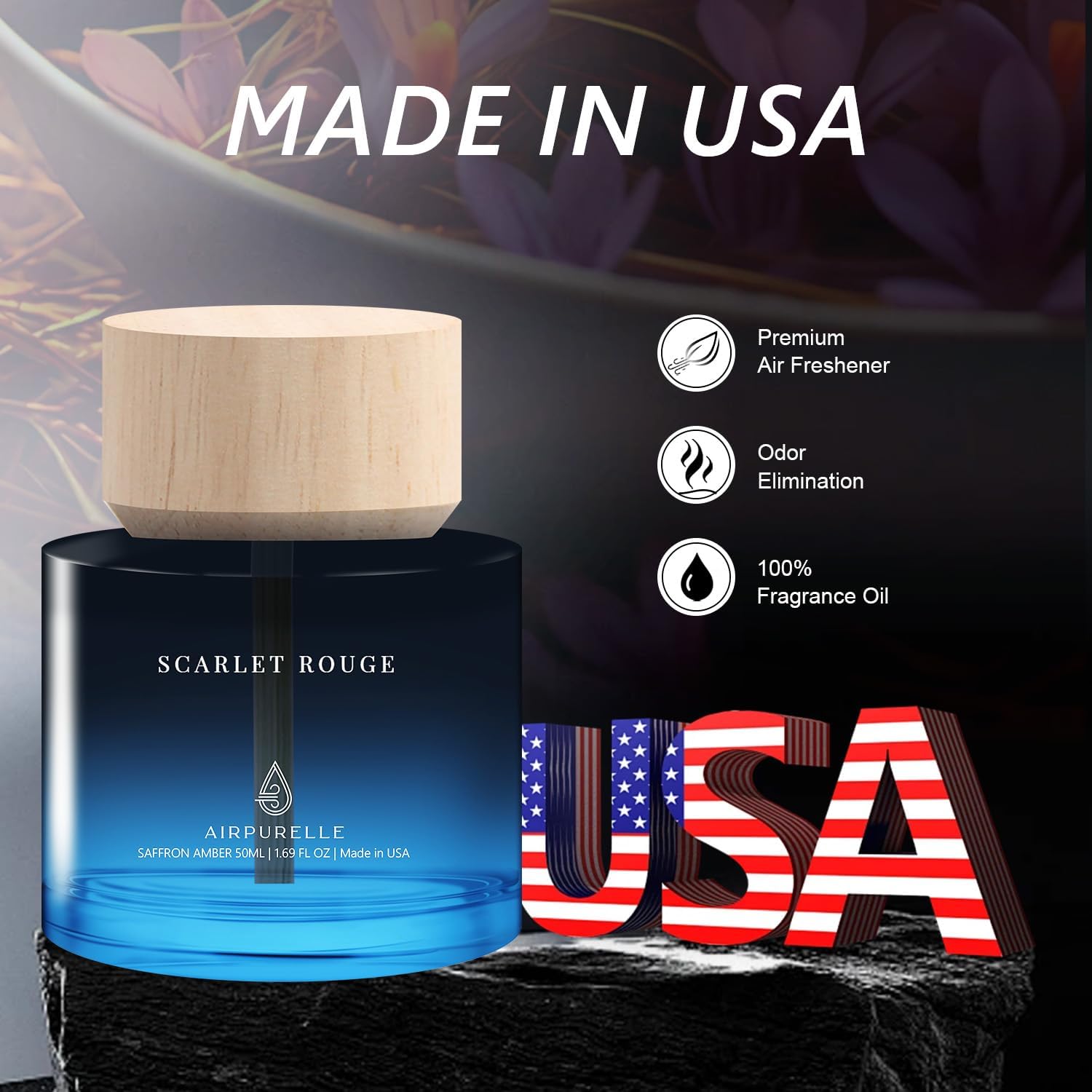 Car Air Freshener for Men & Women – Long-Lasting Saffron Amber Essential Oil Diffuser for Car Cup