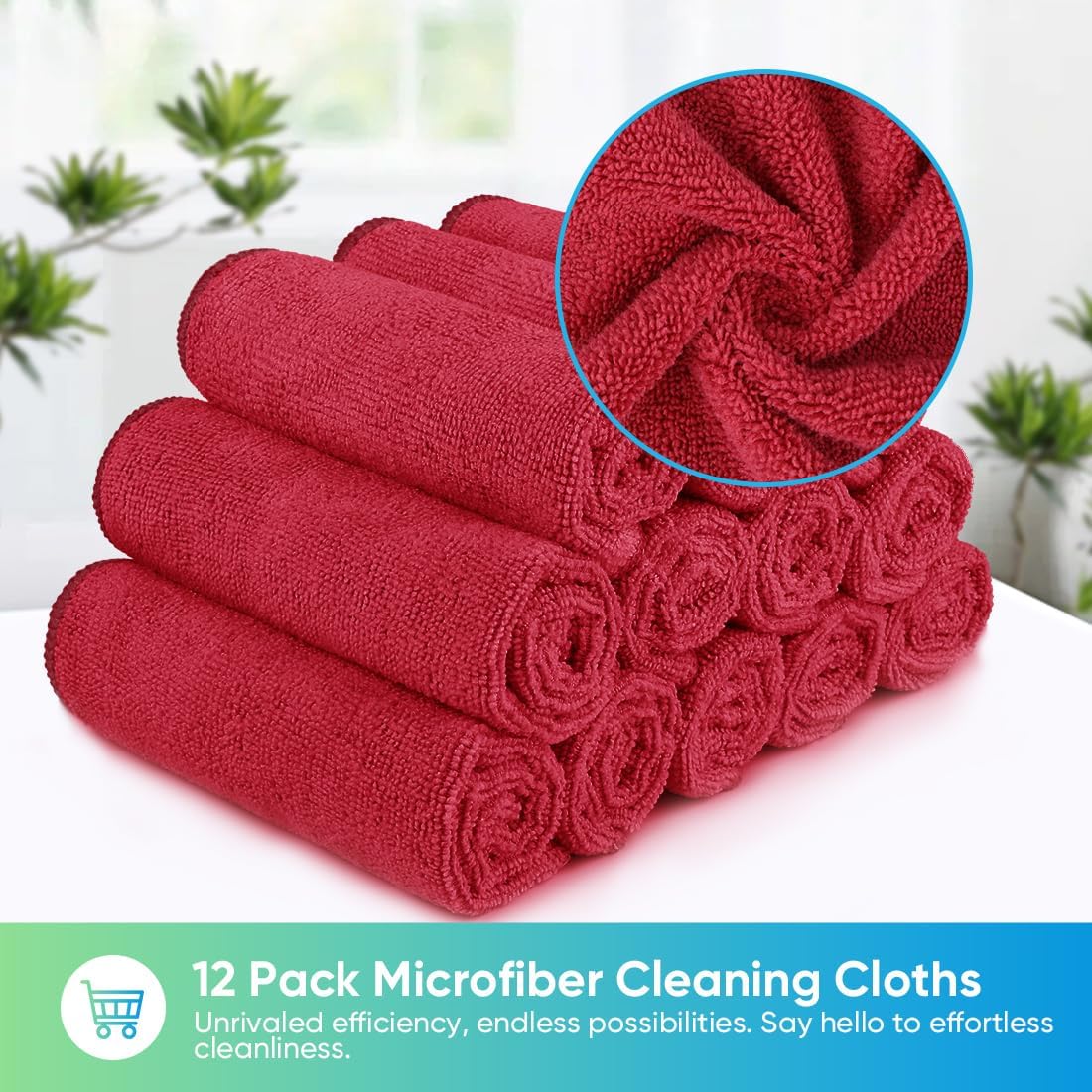 HOMEXCEL Red Microfiber Cleaning Cloth, 12 Pack Premium Microfiber Towels for Cars, Lint Free