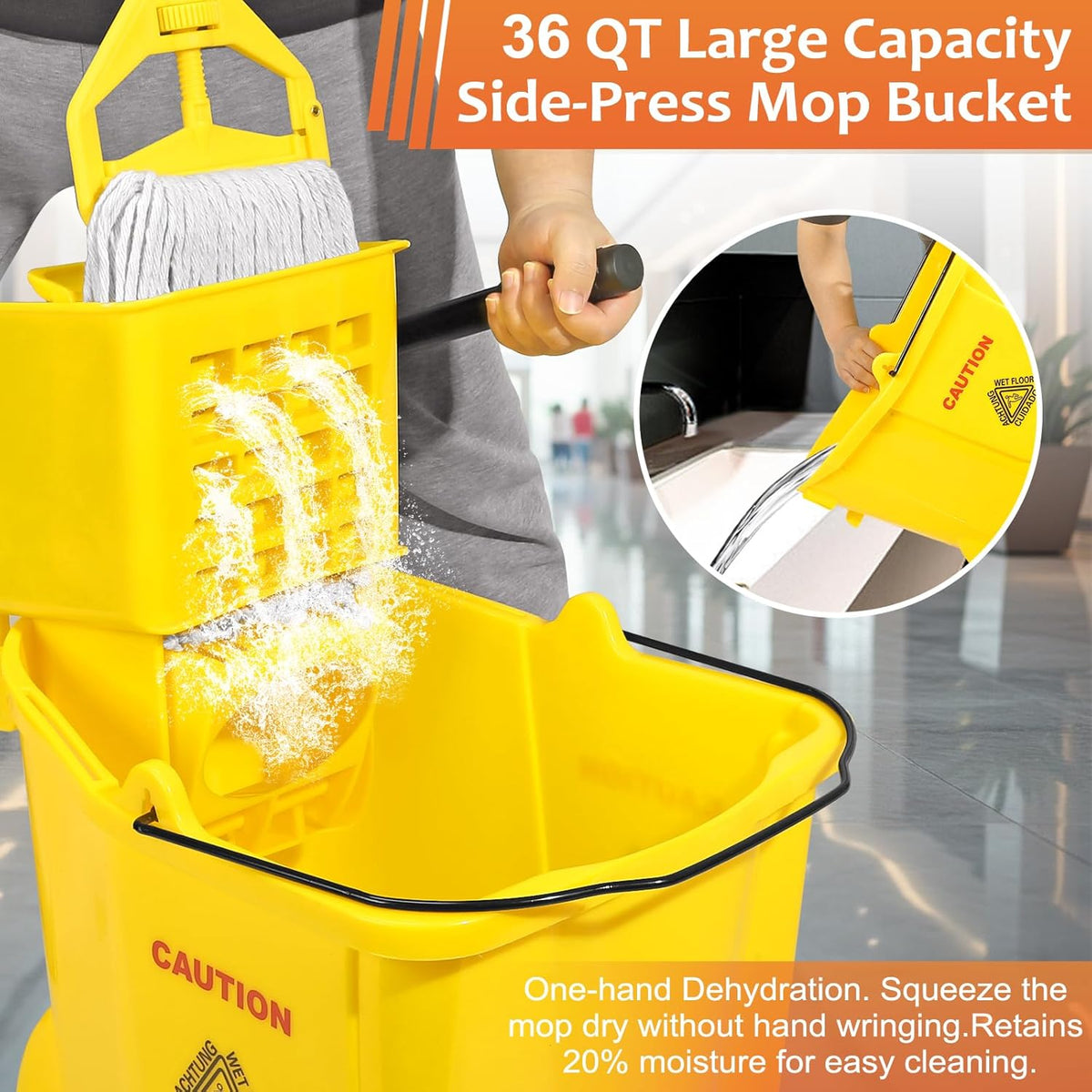 38 Qt Commercial Mop Bucket with Side Press Wringer on Wheels and Mops Set for Floor