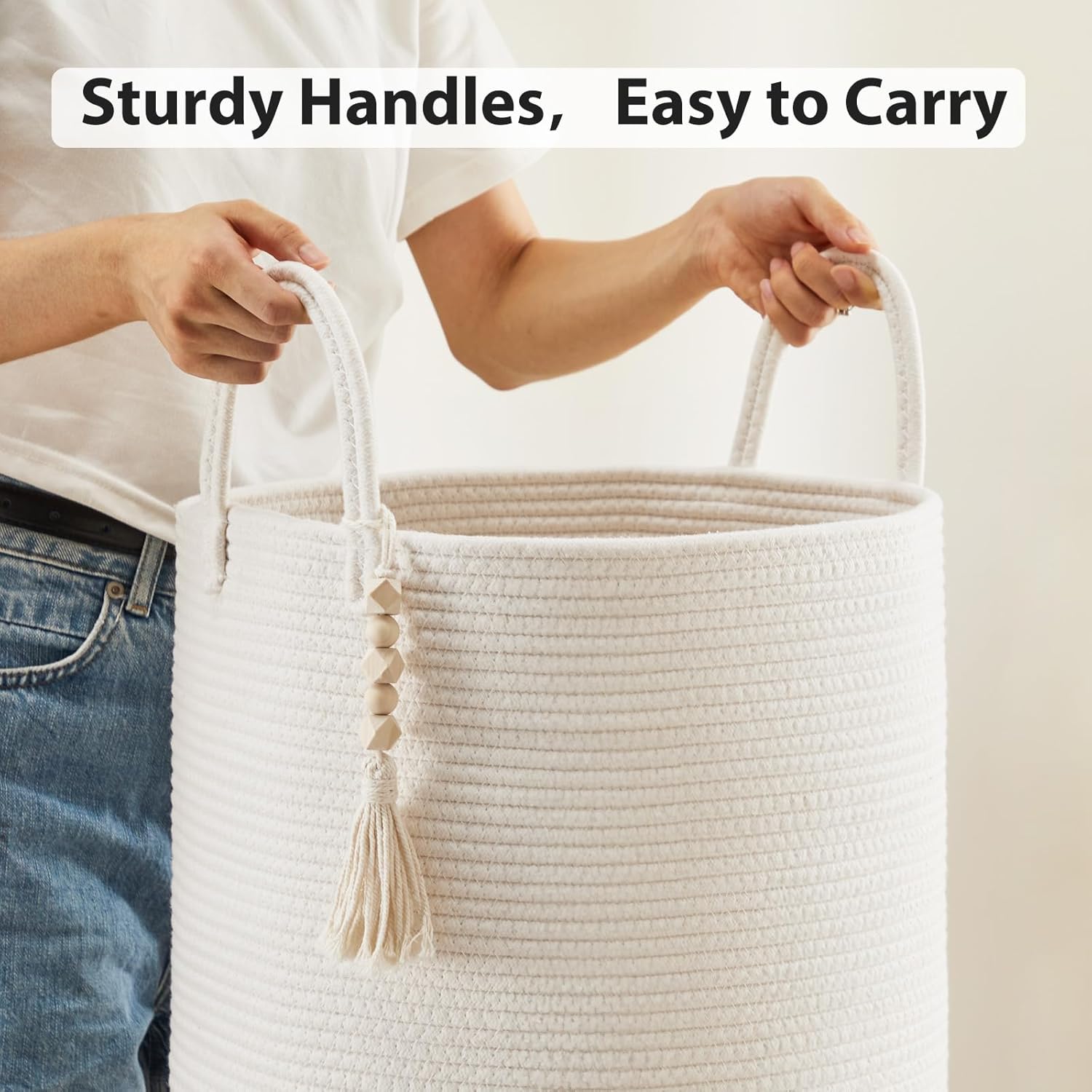 Fiona's magic Woven Rope Laundry Hamper, Tall Laundry Basket for Blanket Storage, Large Dirty