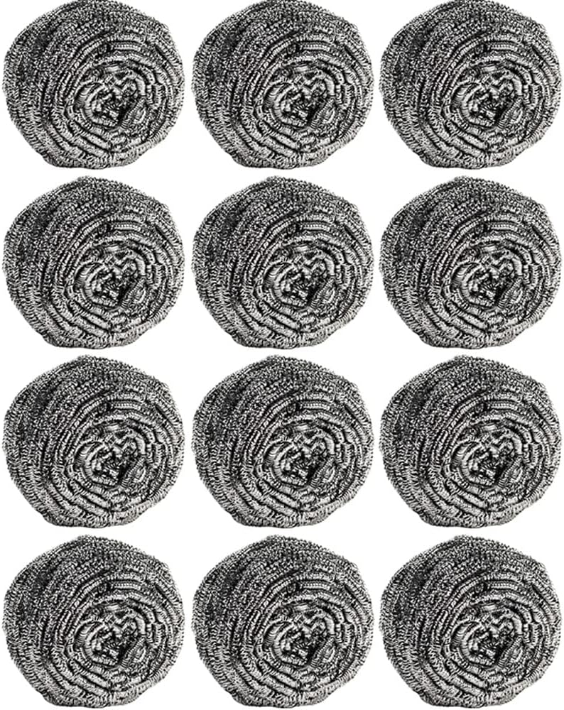 12Pcs Steel Wool Scrubber Pads for Cleaning Dishes, Pans, Pots, Ovens, Grills, Sinks - Stainless