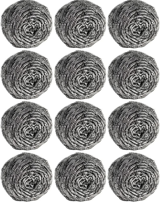 12Pcs Steel Wool Scrubber Pads for Cleaning Dishes, Pans, Pots, Ovens, Grills, Sinks - Stainless