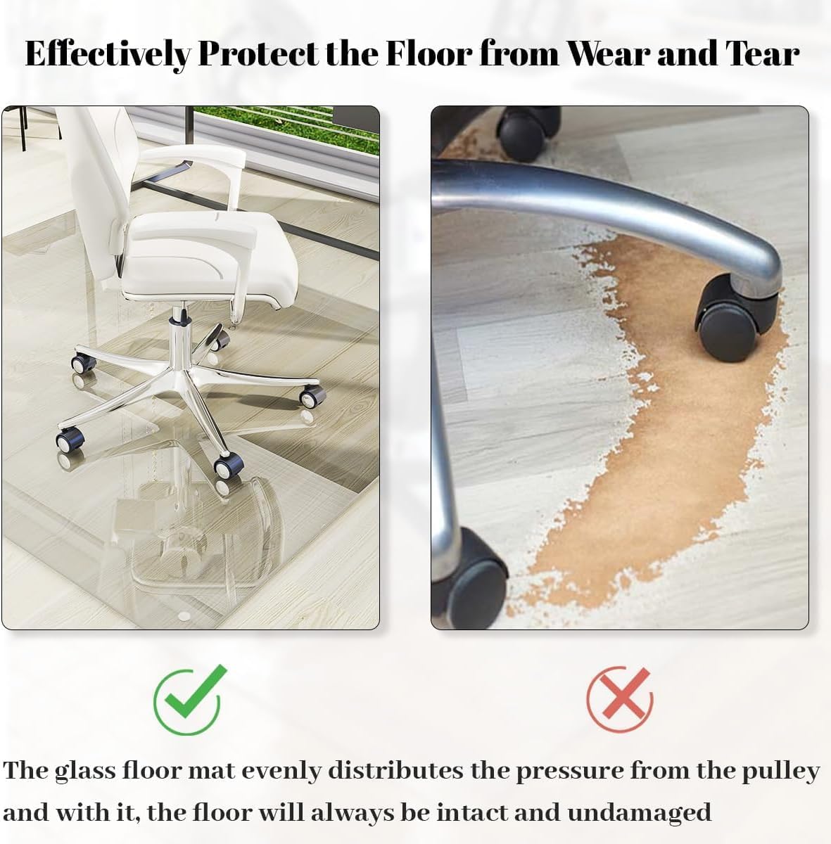 [Tempered Glass] 40" x 80" Glass Chair Mat, 1/5" Thick Office Chair Mat for Carpet or Hardwood