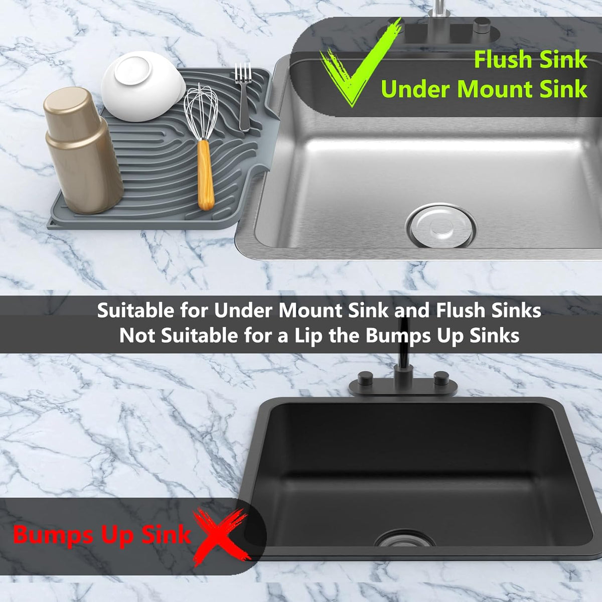Dish Drying Matt for Kitchen Counter,14.6"×11"Silicone Dry Rack Mat with Built in Drain, Kitchen