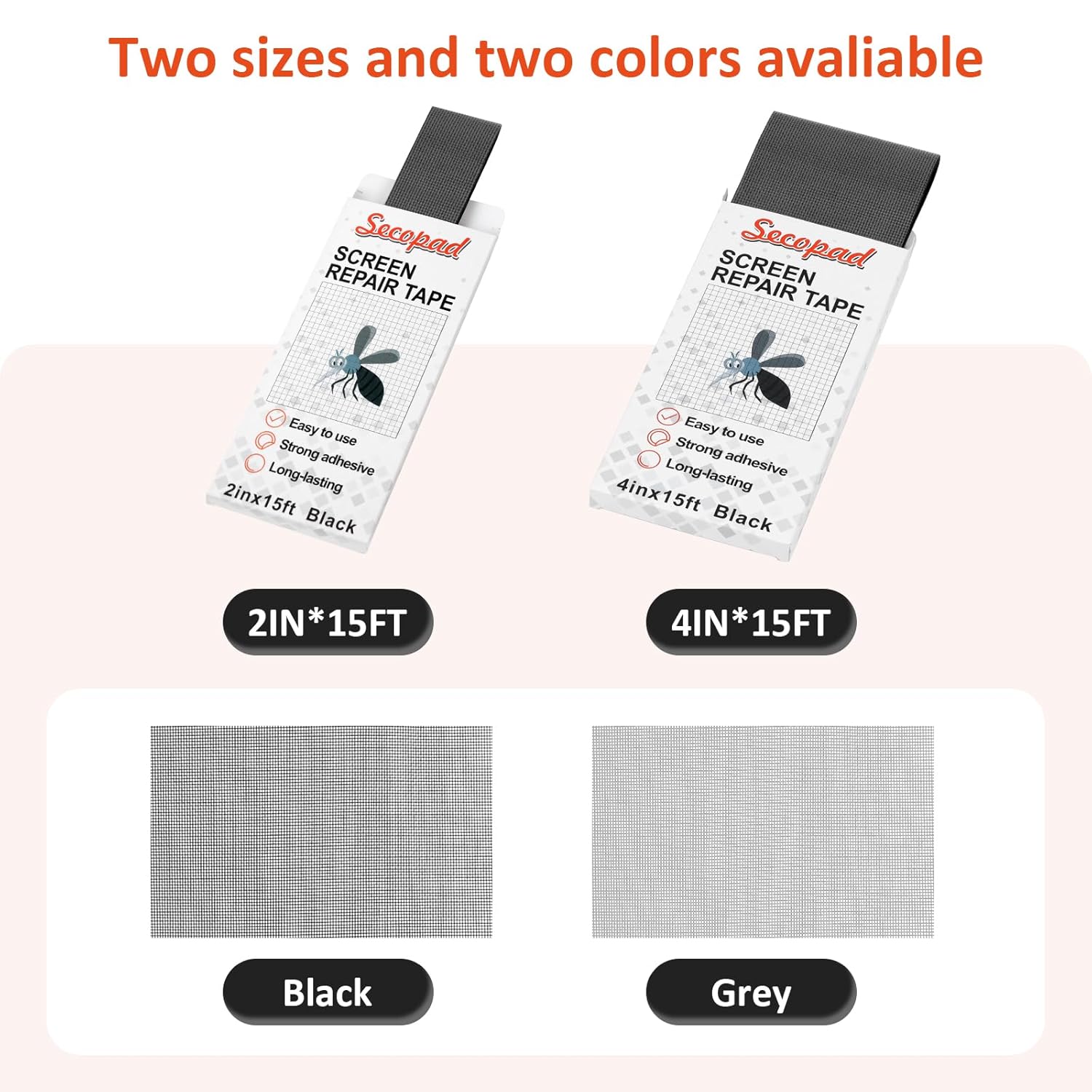 Grey Screen Repair Tape, 4" X 180" (15FT) Window Screen Door Repair Kit, Strong Adhesive Fiberglass