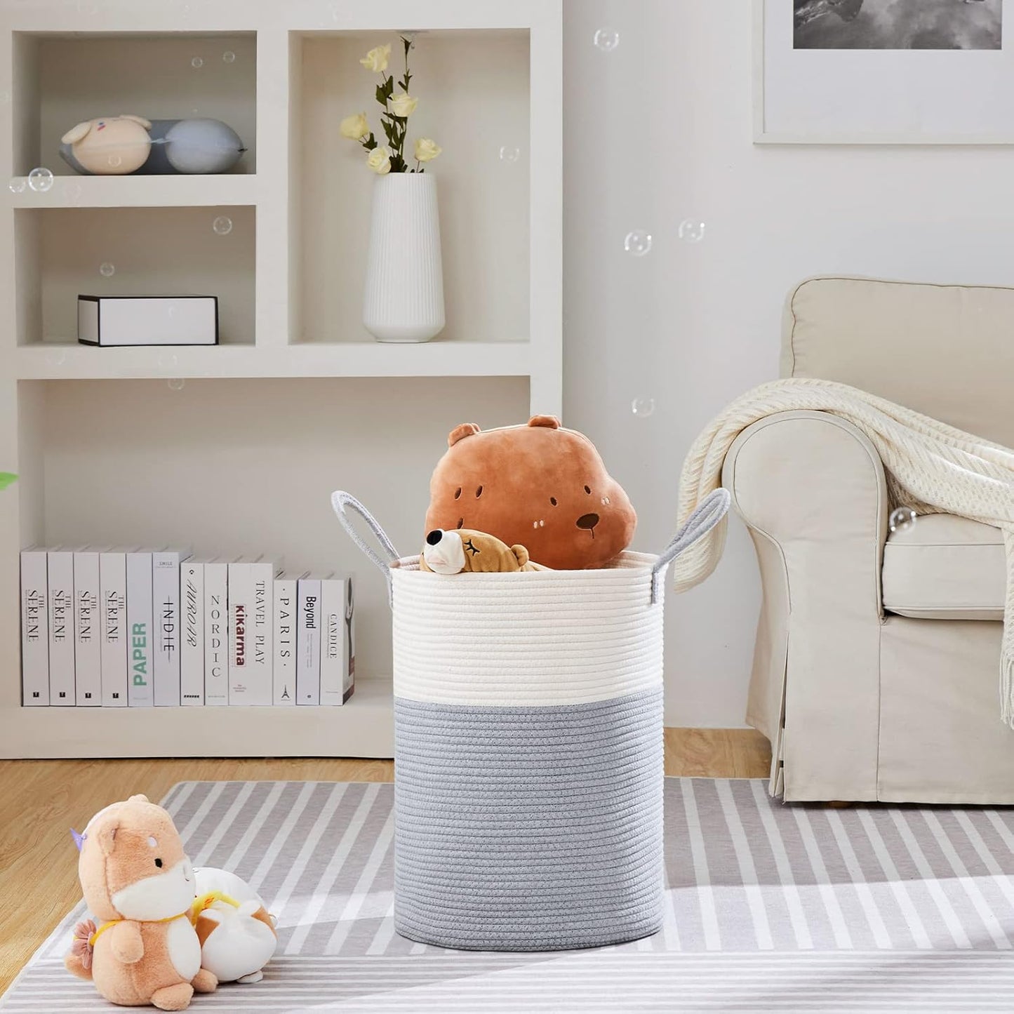 VIPOSCO Large Laundry Hamper, Tall Woven Rope Storage Basket for Blanket, Toys, Dirty Clothes in