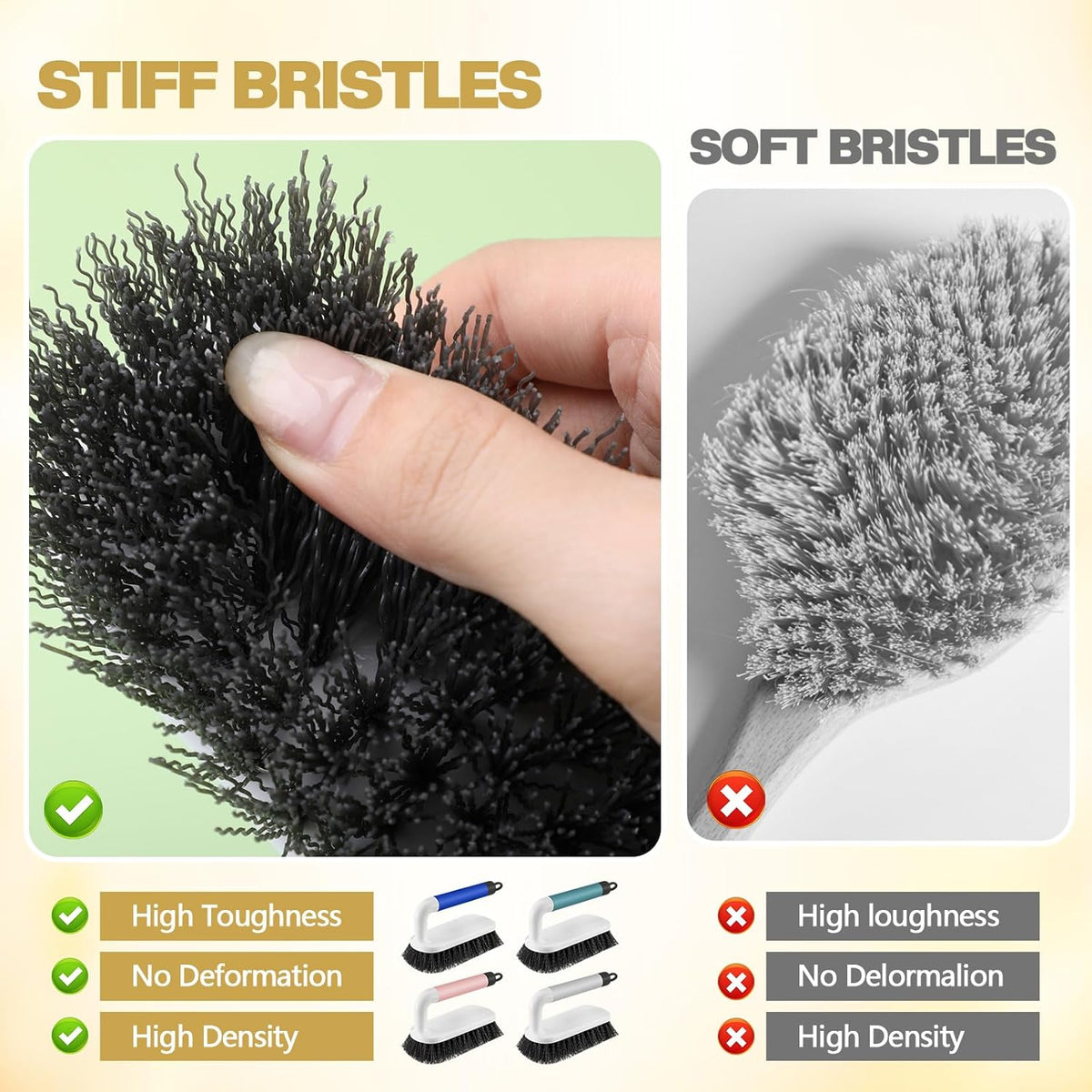 16 Pack Scrub Brush Heavy Duty Cleaning Brushes with Handle Stiff Bristles Scrub Brush Bulk for