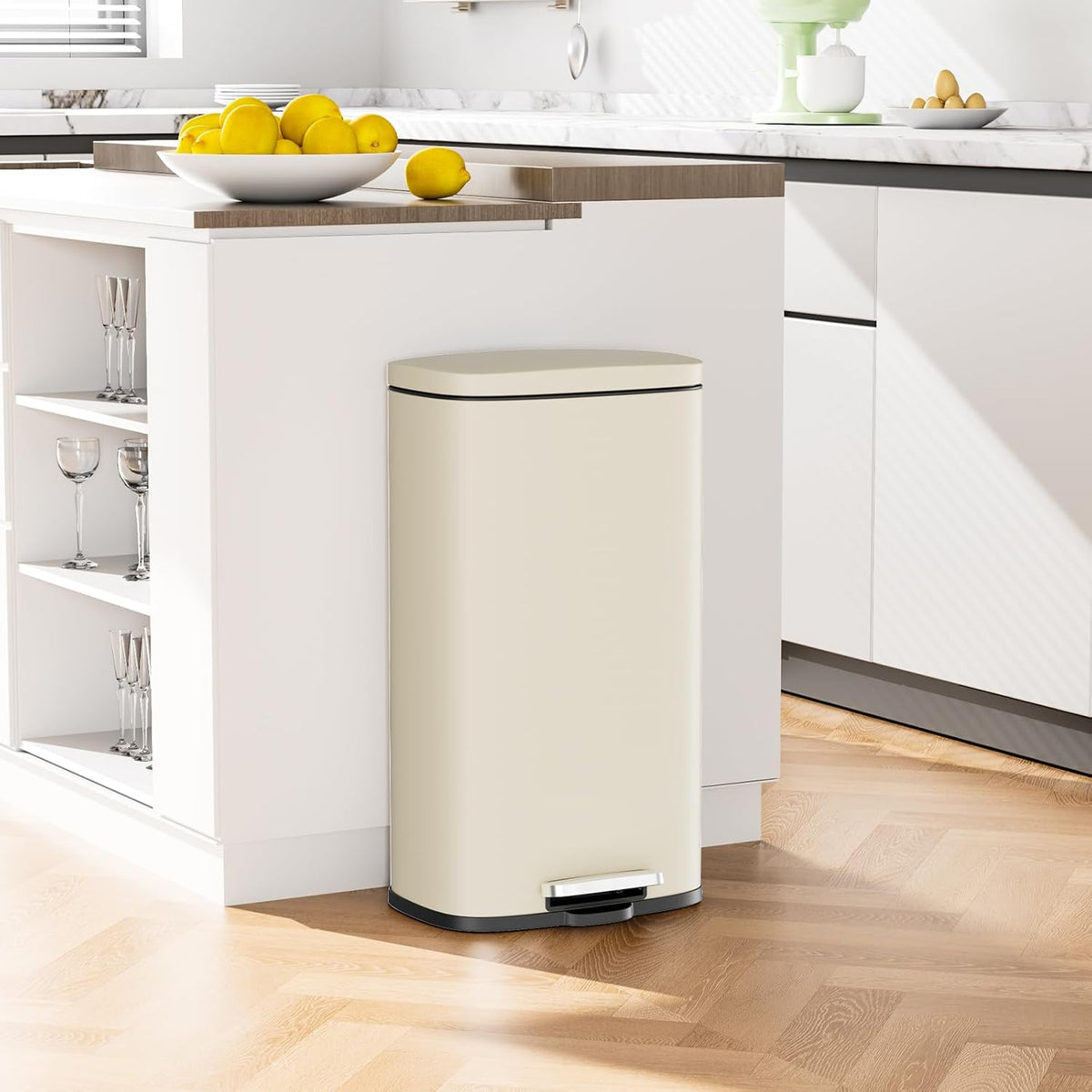 Arlopu 13.2+1.3 Gallon Step Trash Can, Stainless Steel Garbage Bin, Soft-Close Rubbish Bin with