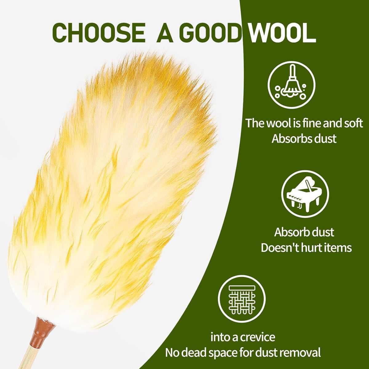 Natural Lambswool Duster 20 Inch Handheld with Wooden Handle Duster Dusting Tool for Blinds
