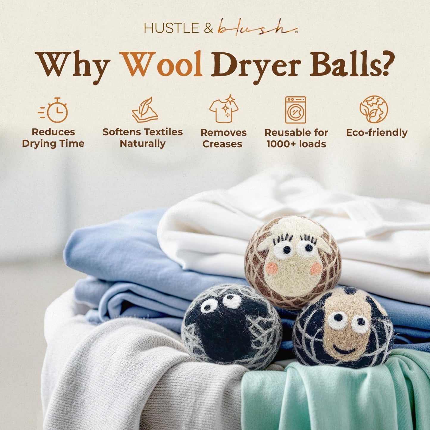 Fluff Ewes Wool Dryer Balls 3 Pack Premium New Zealand Wool Laundry Balls for Dryer, No Static