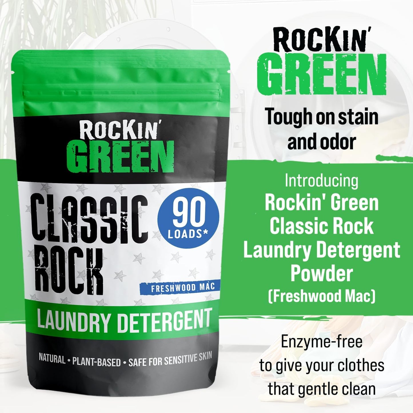 Rockin' Green Classic Rock Laundry Detergent (90 Loads), Plant based, All Natural Laundry Detergent