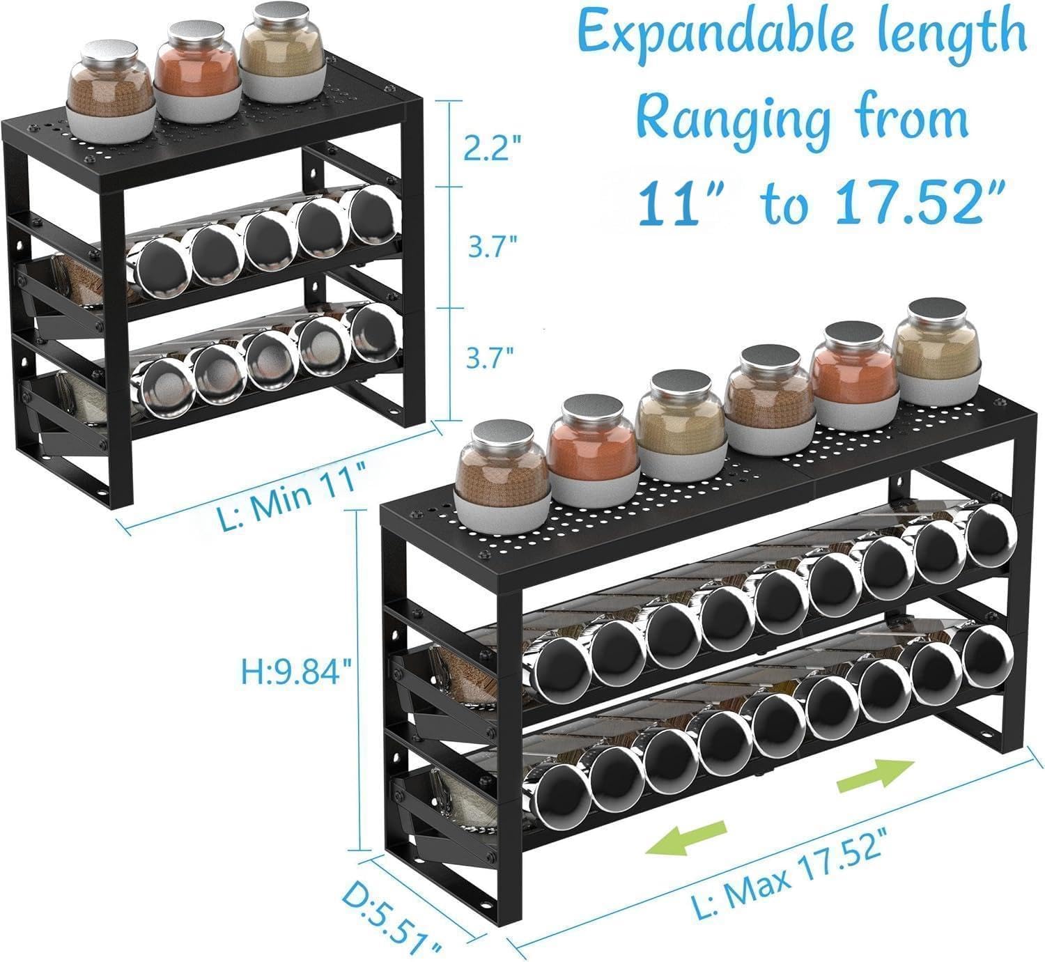 Expandable, Stackable, Adjustable Spice Rack kitchen Organizer,Metal Pantry Storage Shelves