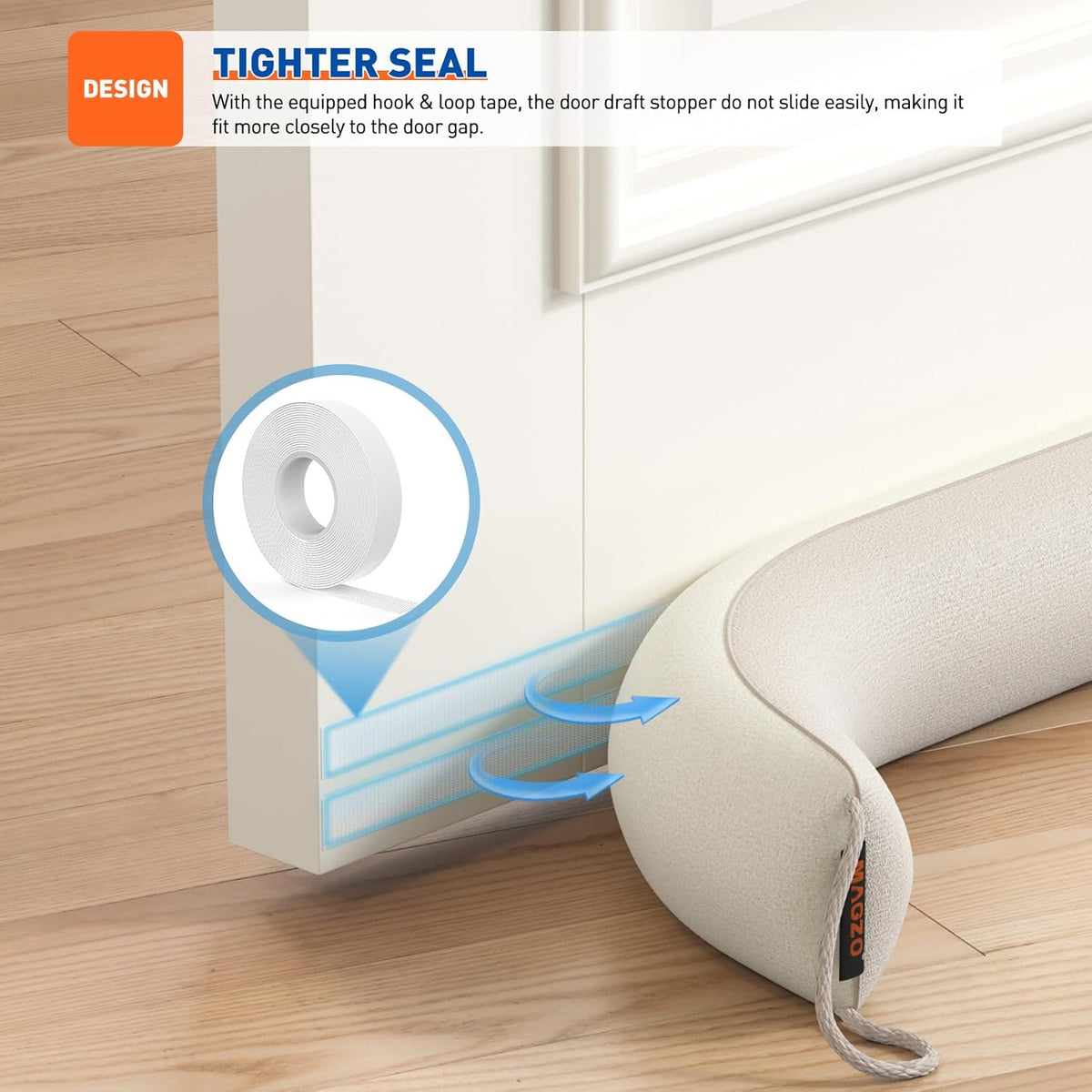 MAGZO Door Draft Stopper 32 Inch-Beige, Sound Proof Door Snake Draft Insulation Stopper with Hook