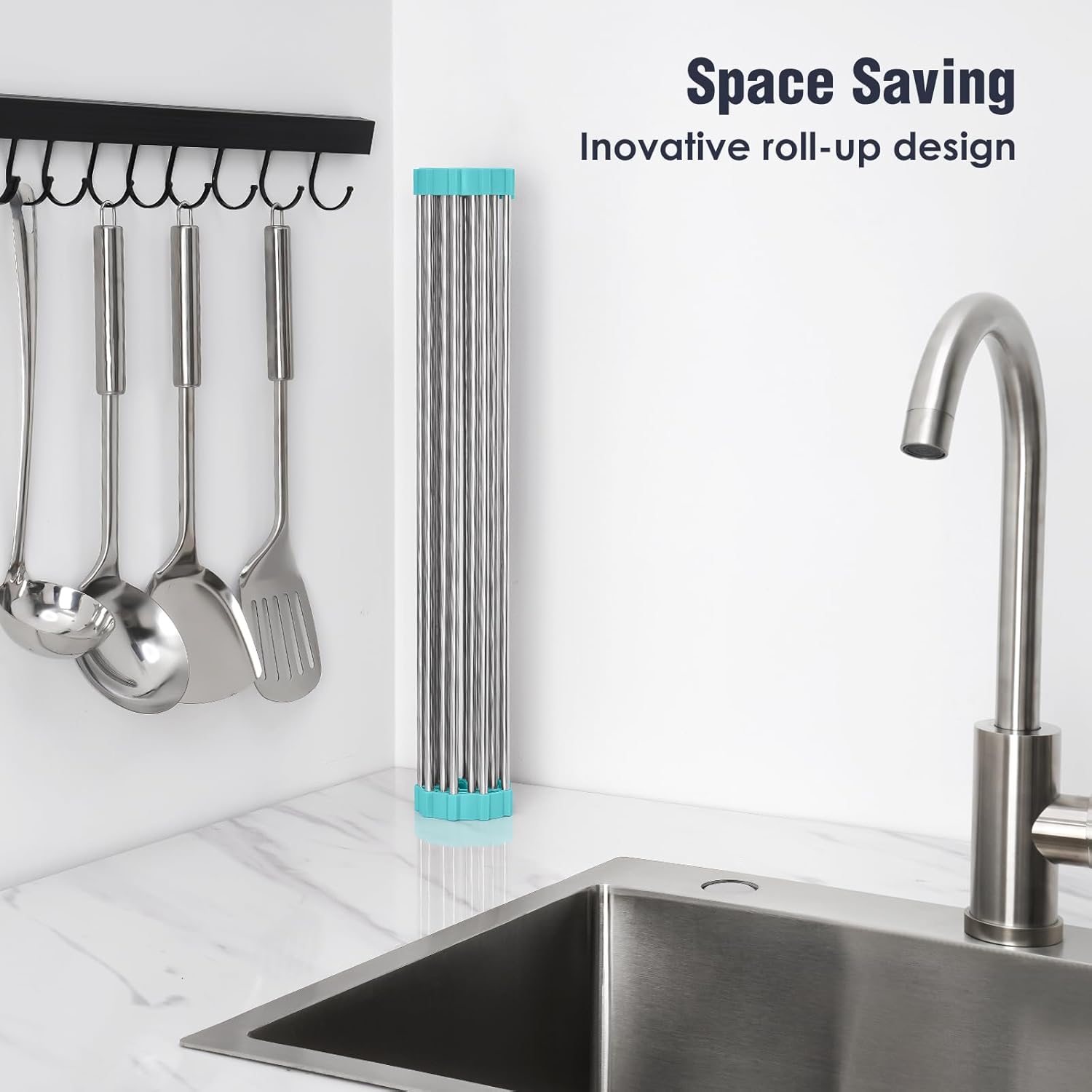 Tomorotec 17.7" x 12.5" Roll Up Dish Drying Rack Over Sink Drying Rack Sink Cover Kitchen Sink