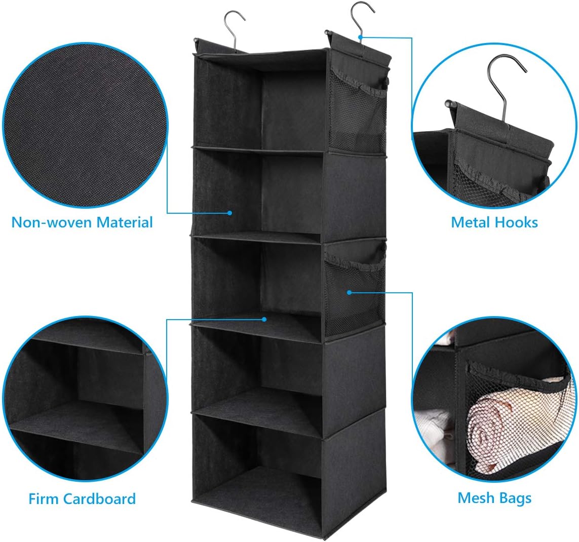 MAX Houser 5-Shelf Hanging Closet Organizer,Space Saver, Cloth Hanging Shelves with 4 Side