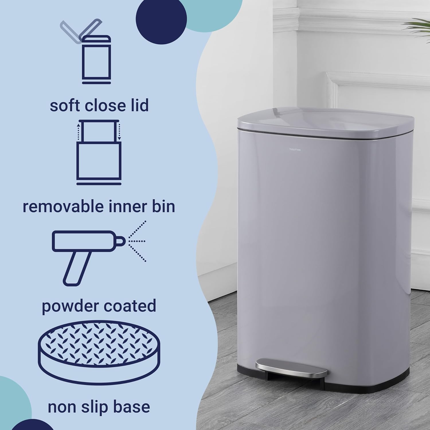 happimess HPM1006I Connor Rectangular 13-Gallon Trash Can with Soft-Close Lid and Free Mini Trash