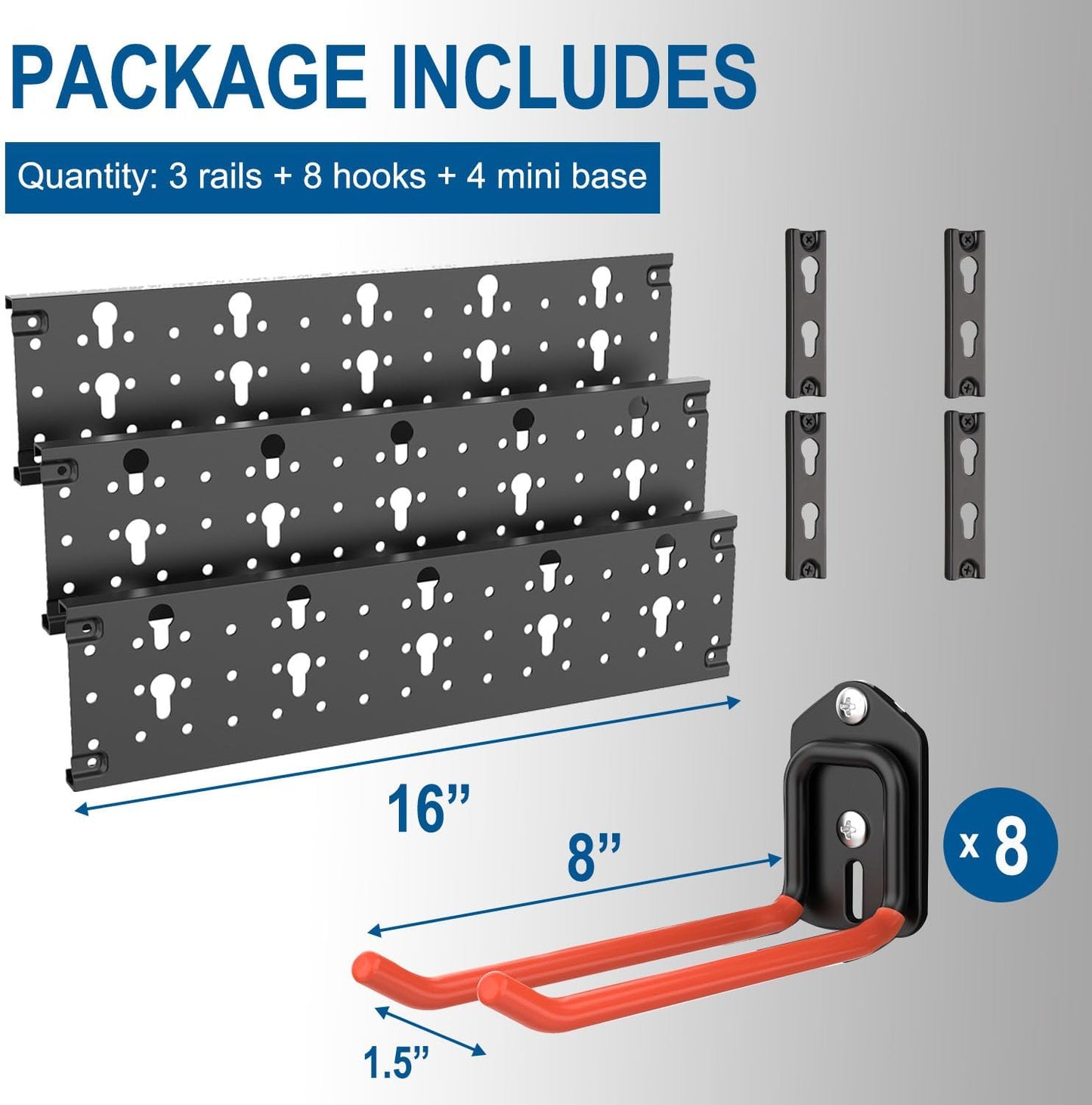Wallmaster Wall Mount Garage Organizer Tool Storage Rack, Heavy Duty Folding Chair Hangers with 8