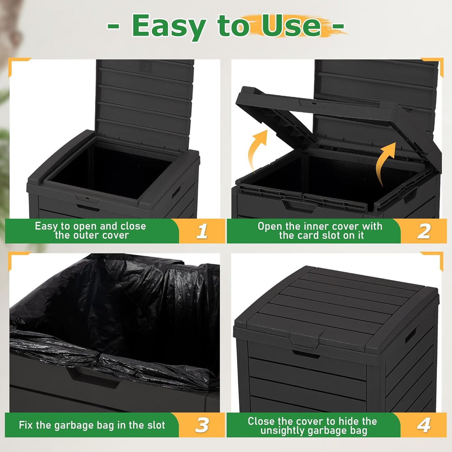 NUNU LAB 31 Gal Outdoor Trash Can with Lid - Heavy Duty Waterproof Resin, Removable Drip Tray, Fits