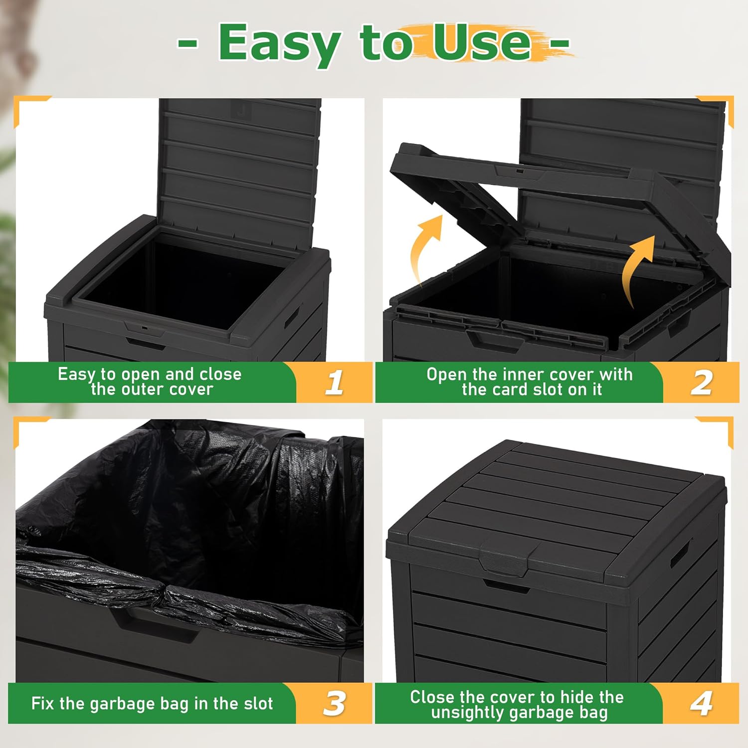 NUNU LAB 31 Gal Outdoor Trash Can with Lid - Heavy Duty Waterproof Resin, Removable Drip Tray, Fits