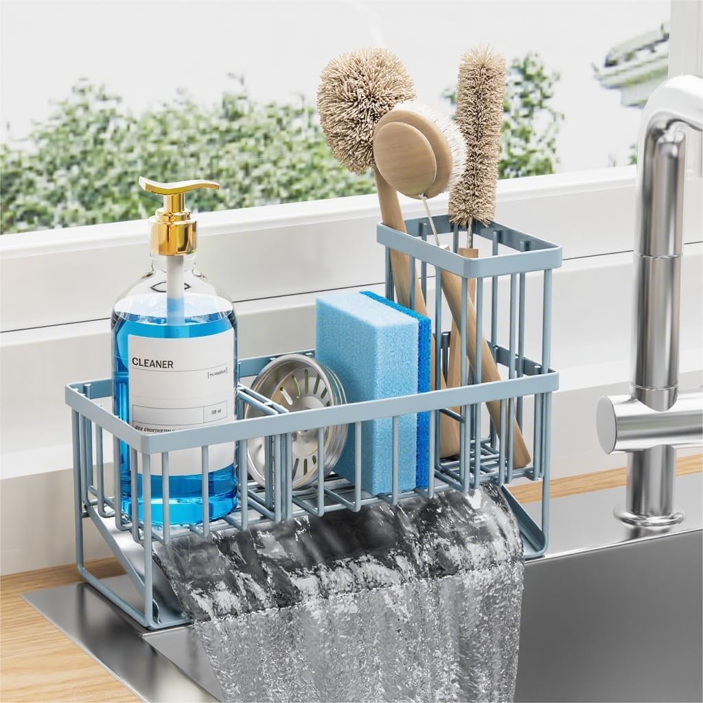 Cisily Sink Caddy Organzier with High Brush Holder, Sponge Holder for Sink, 304 Rustproof