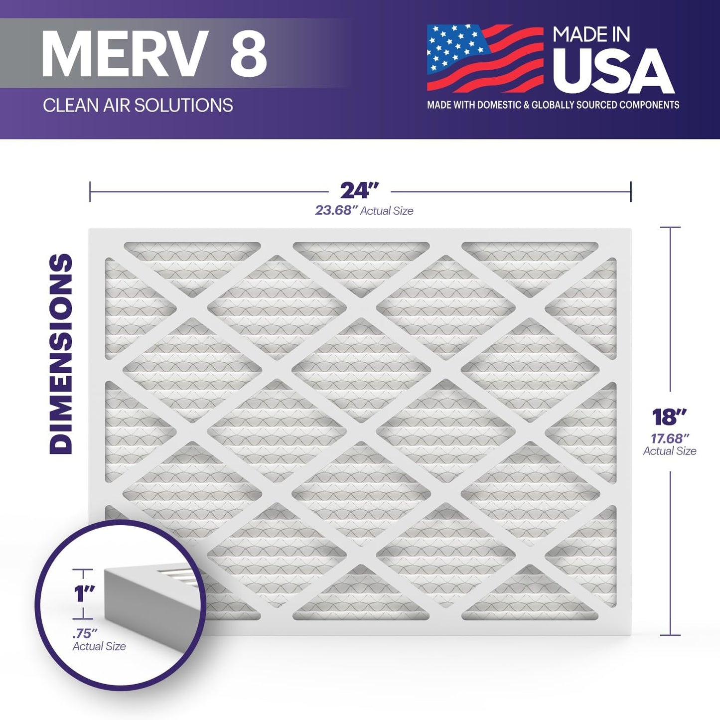 BNX TruFilter 18x24x1 Air Filter MERV 8 (6-Pack) - MADE IN USA – Dust & Pet Defense Electrostatic