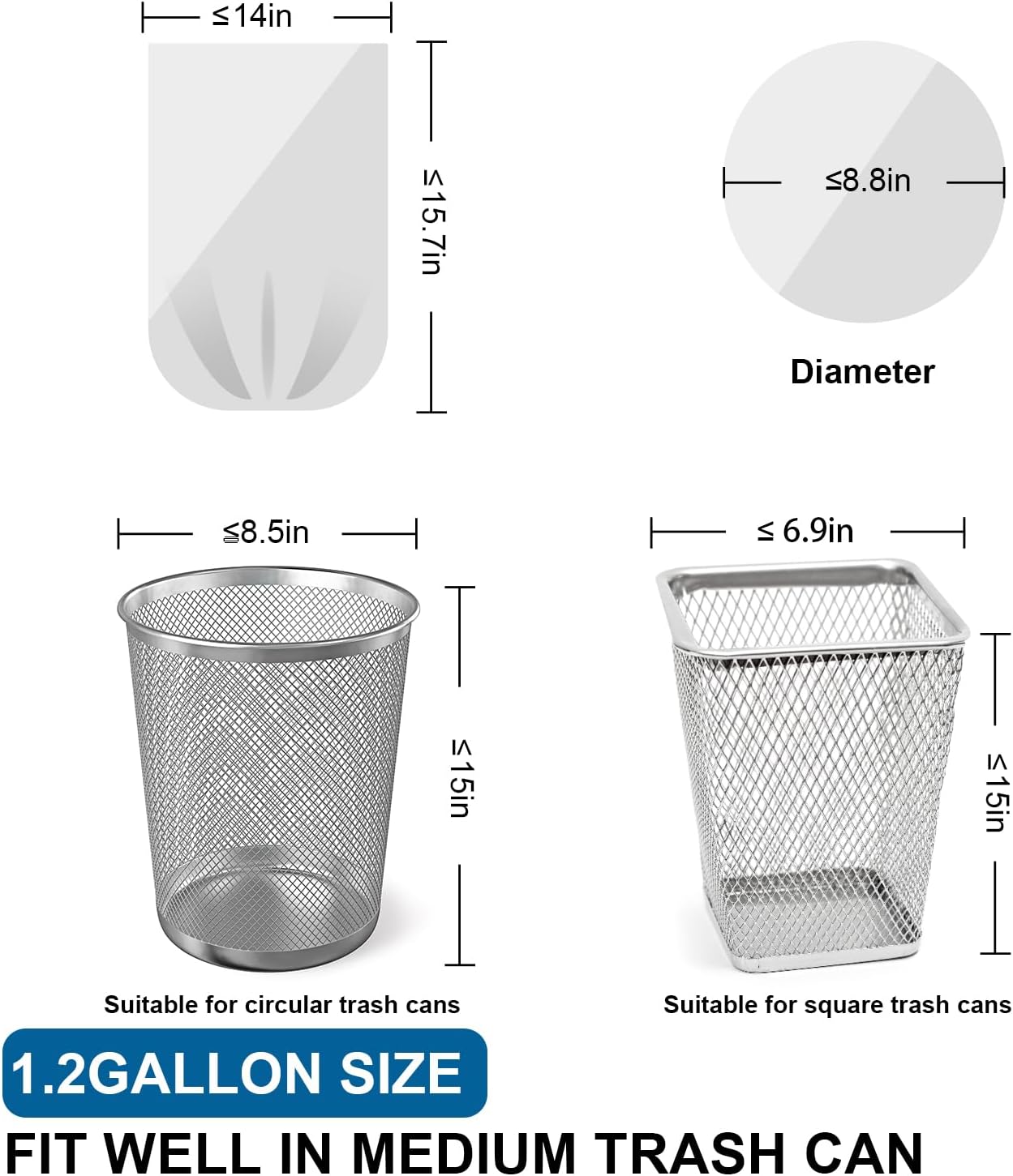 1.2 Gallon Mini Trash Bags Drawstring - 120 Count Thick Small Garbage Bags Unscented,White Trash
