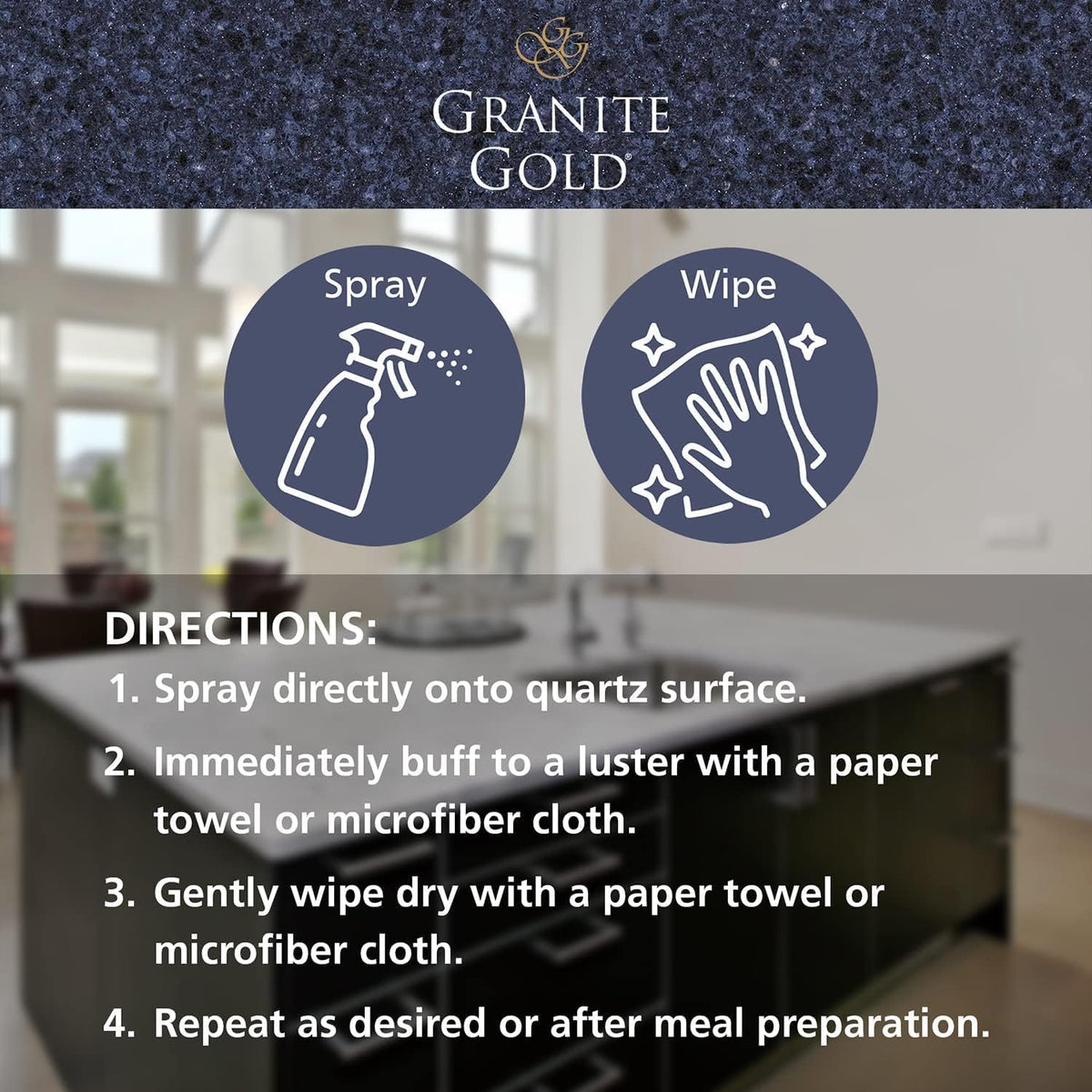 Granite Gold Quartz Clean & Shine Streak-Free Cleaner Deeps Cleans and Polishes All Quartz Surfaces